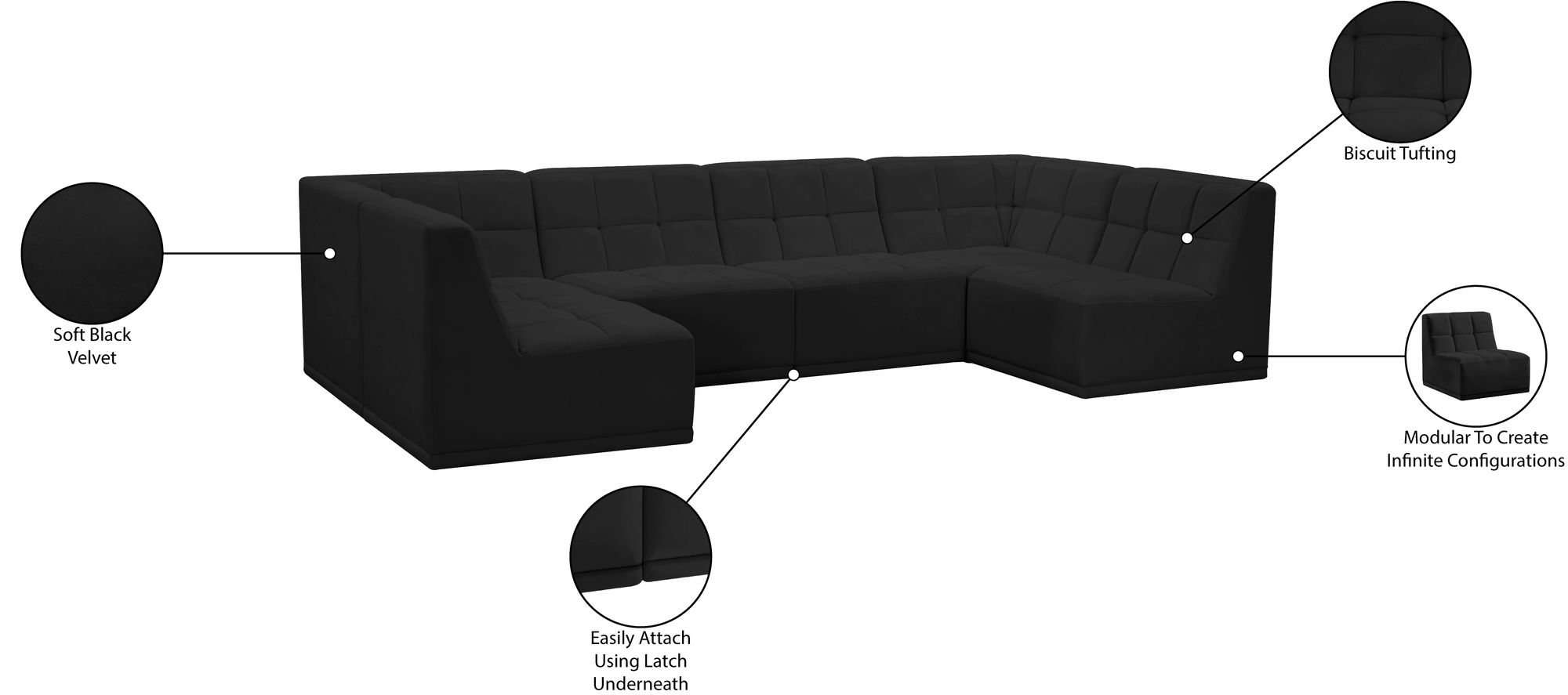 Relax 128" 6-Piece Velvet Modular U-Shape Sectional