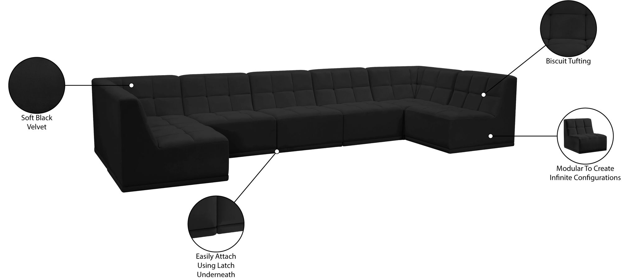 Relax 158" 7-Piece Velvet Modular U-Shape Sectional