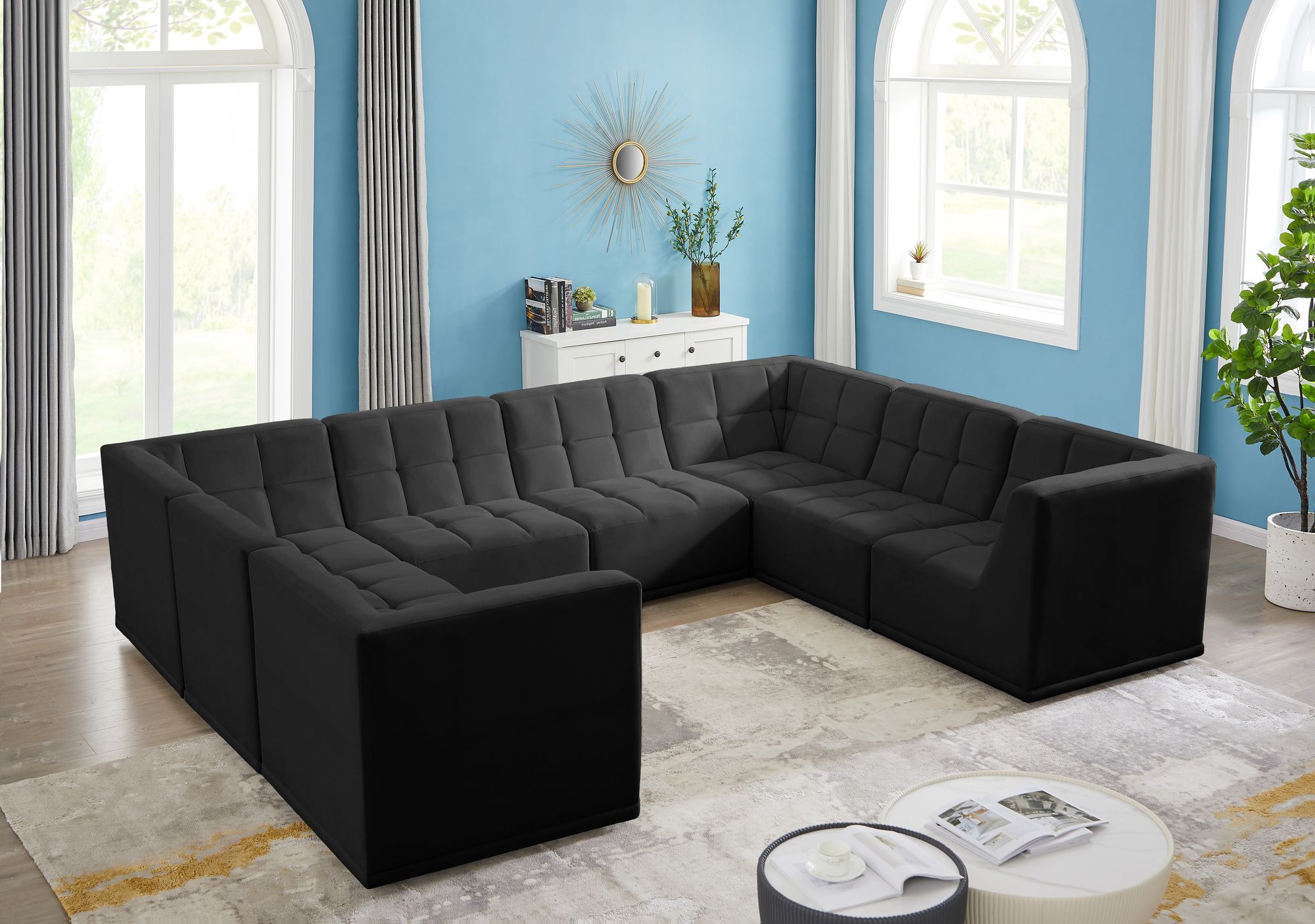 Relax 128" 8-Piece Velvet Modular U-Shape Sectional