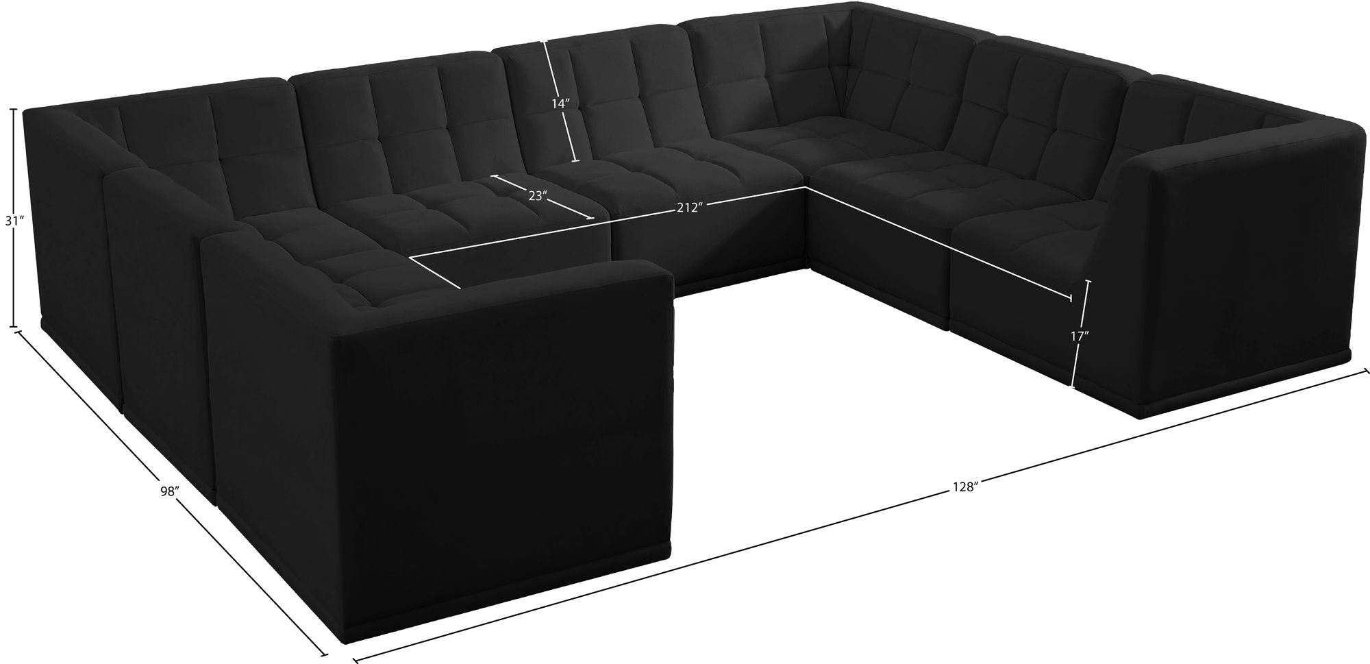 Relax 128" 8-Piece Velvet Modular U-Shape Sectional