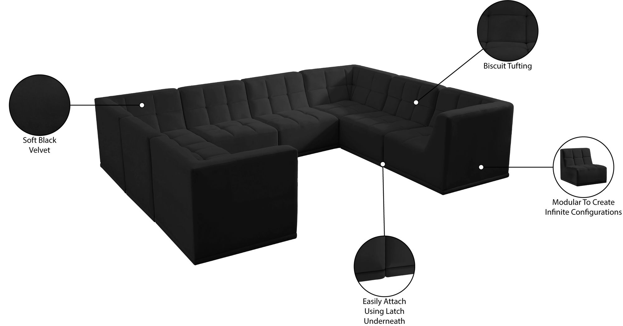 Relax 128" 8-Piece Velvet Modular U-Shape Sectional