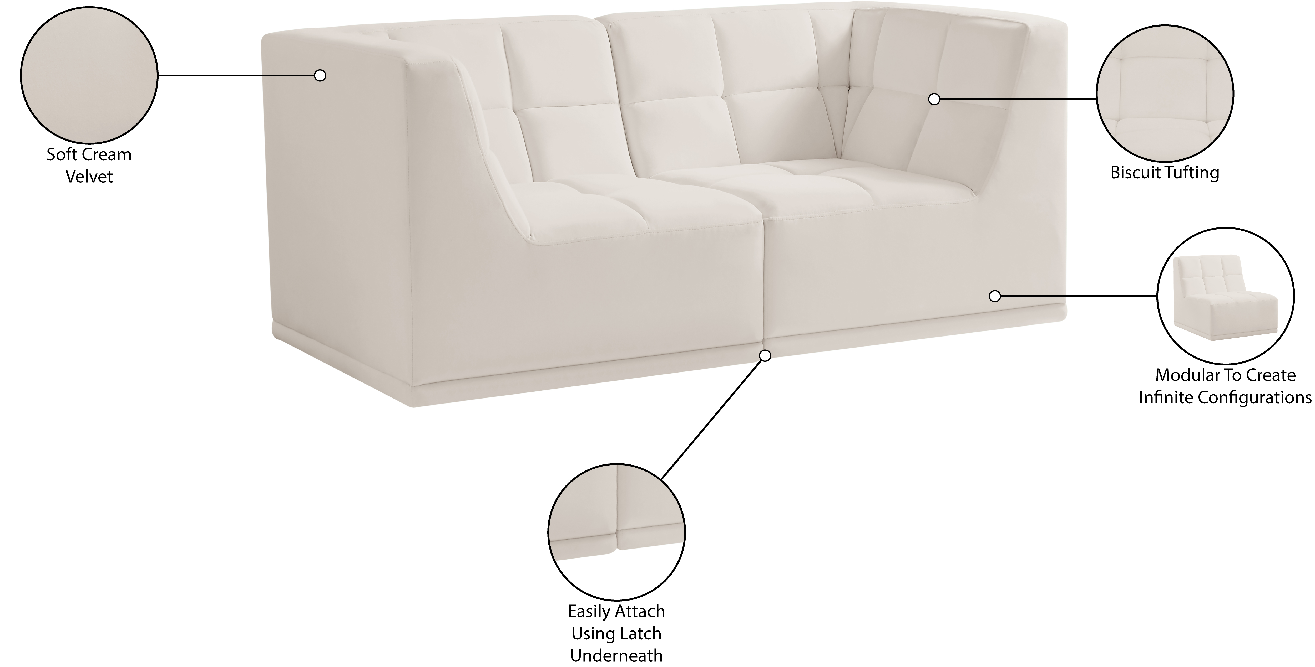Relax 68" Velvet Modular Sofa