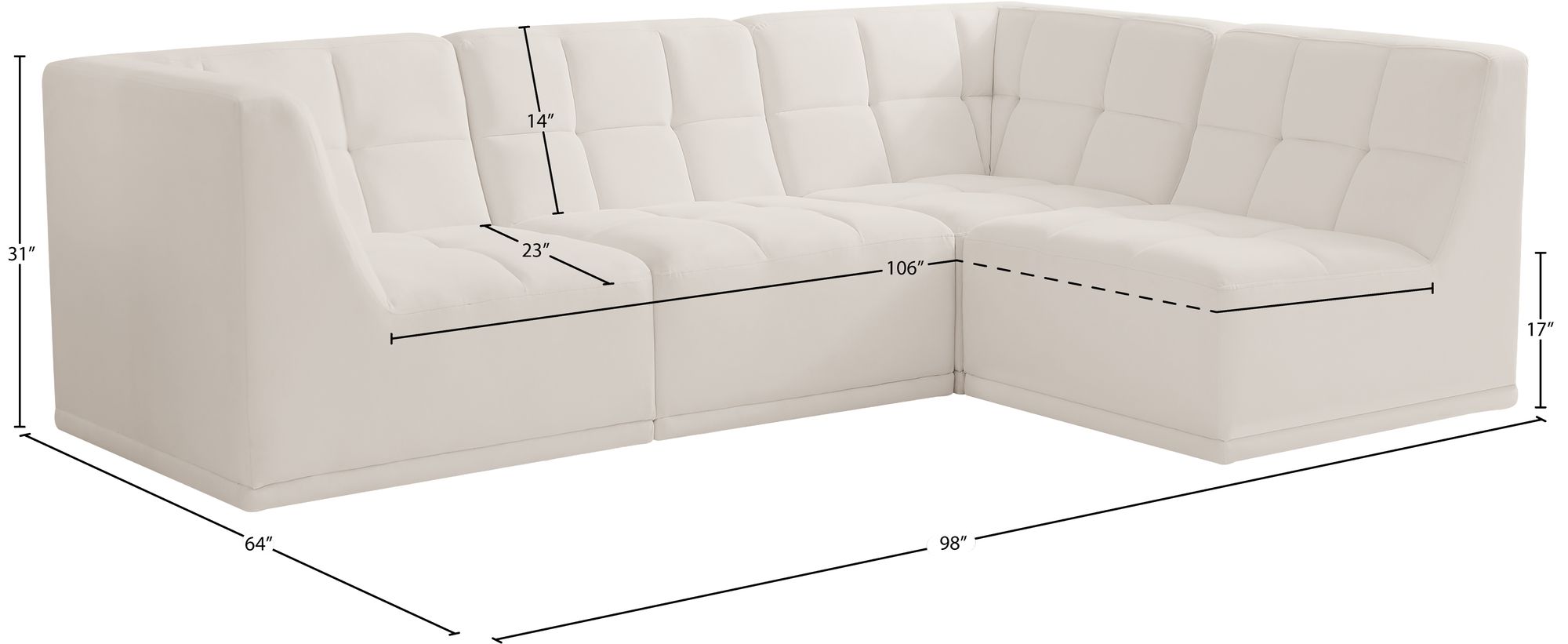 Relax 98" 4-Piece Velvet Modular Sectional