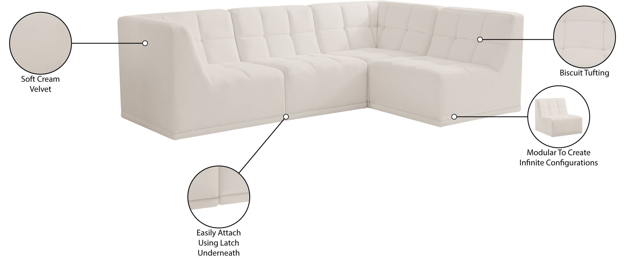 Relax 98" 4-Piece Velvet Modular Sectional