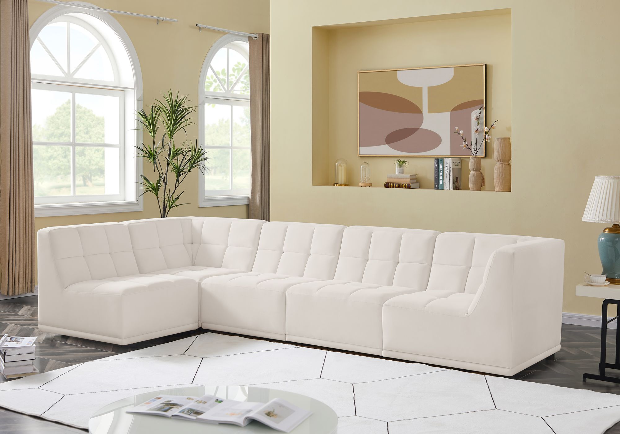Relax 128" 5-Piece Velvet Modular Sectional