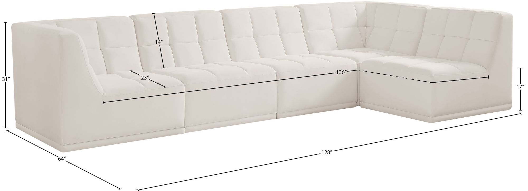 Relax 128" 5-Piece Velvet Modular Sectional