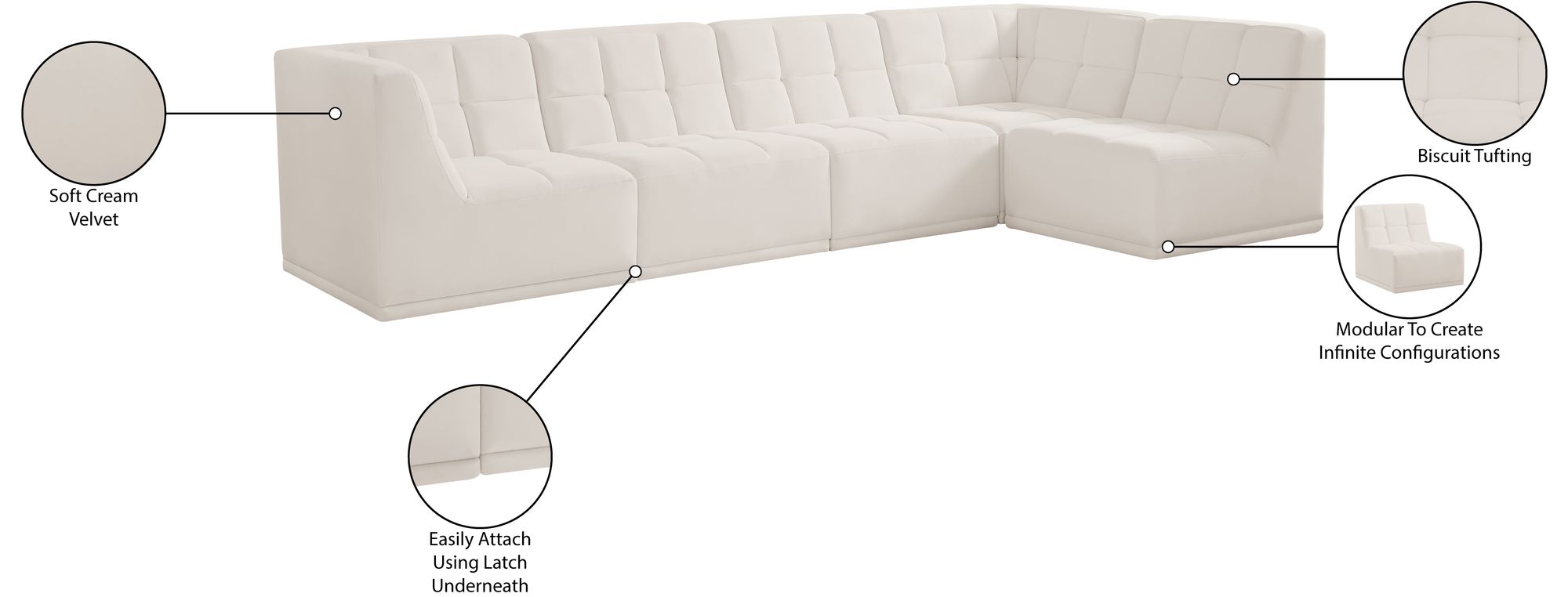 Relax 128" 5-Piece Velvet Modular Sectional