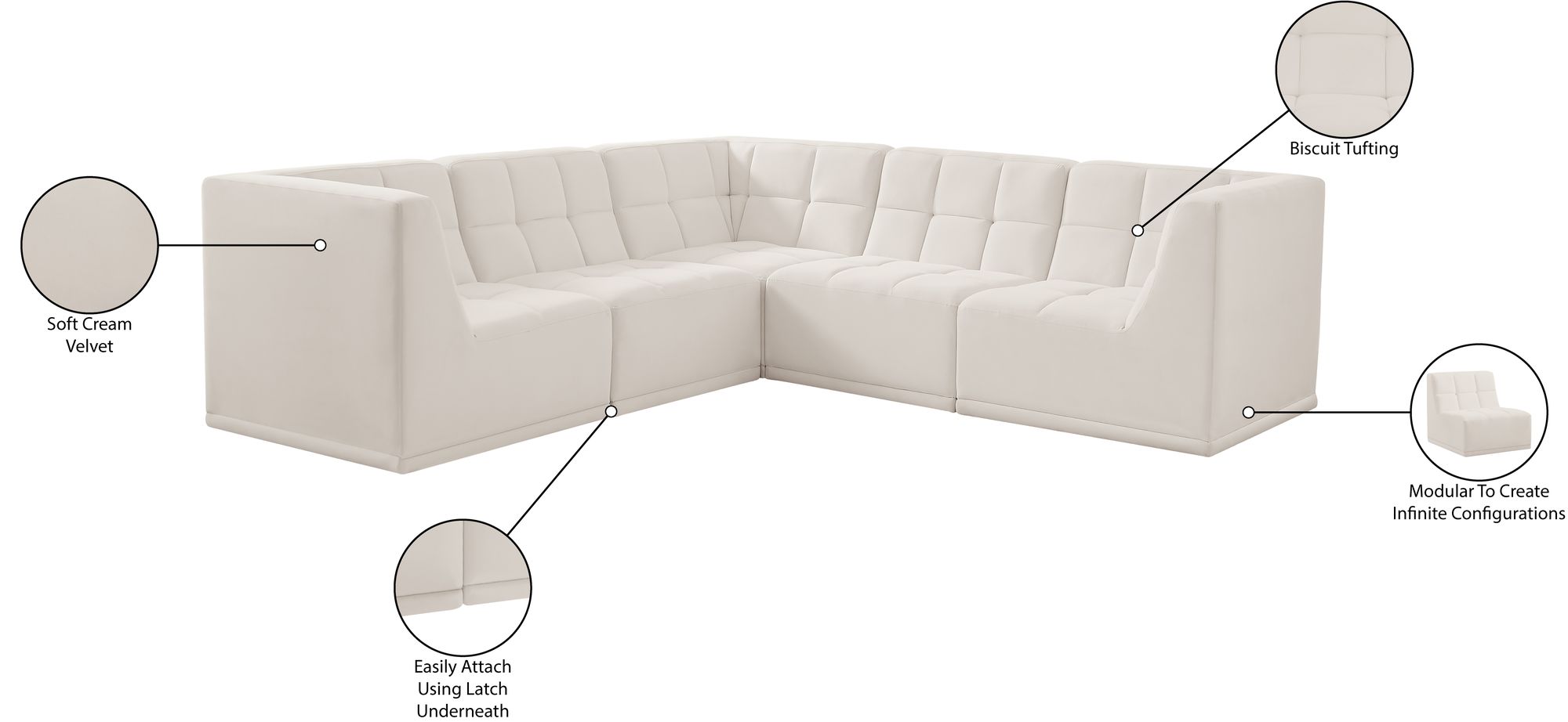 Relax 98" 5-Piece Velvet Modular Sectional