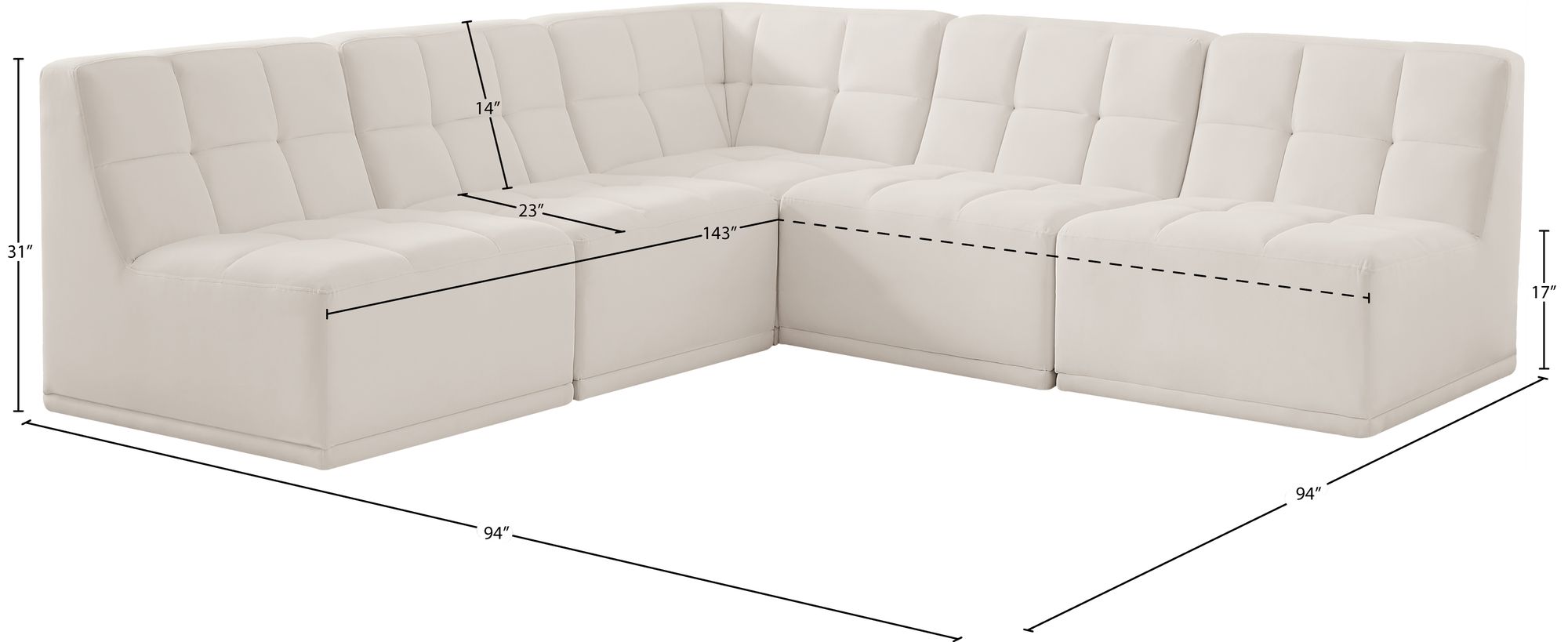 Relax 94" 5-Piece Velvet Modular Sectional