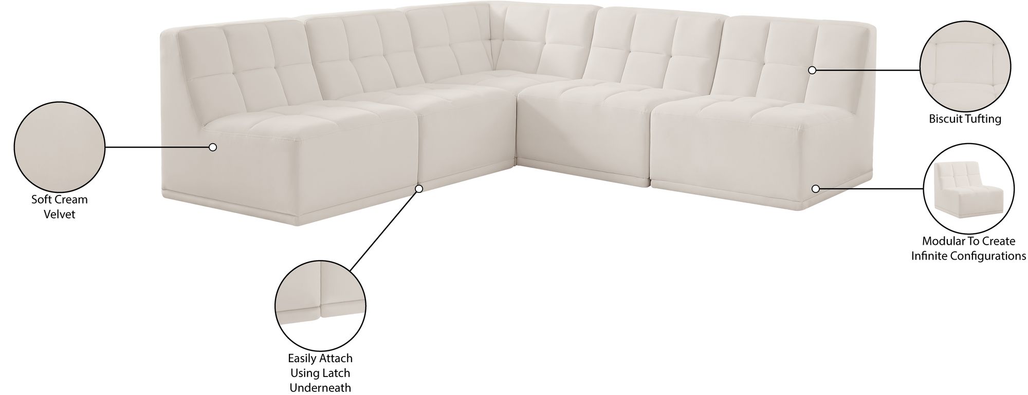 Relax 94" 5-Piece Velvet Modular Sectional
