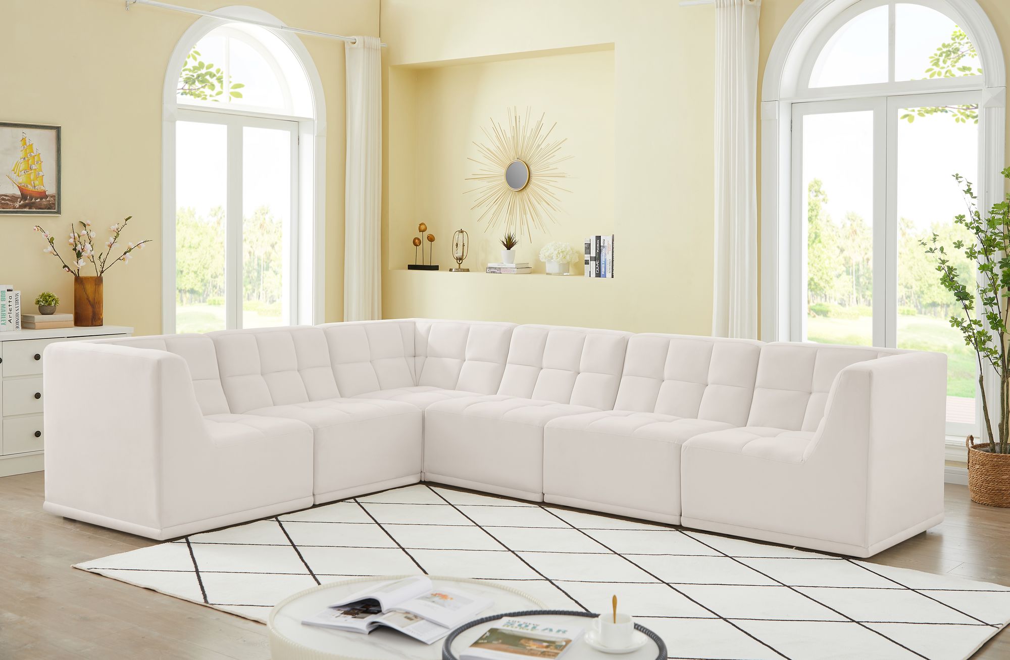 Relax 128" 6-Piece Velvet Modular Sectional