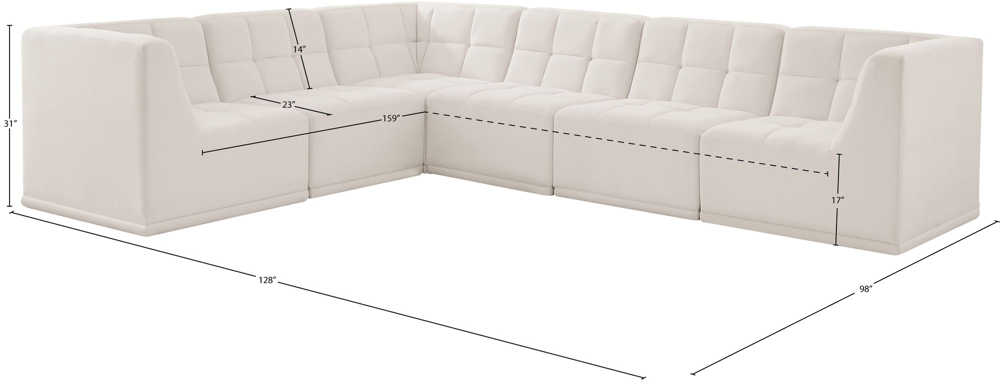 Relax 128" 6-Piece Velvet Modular Sectional