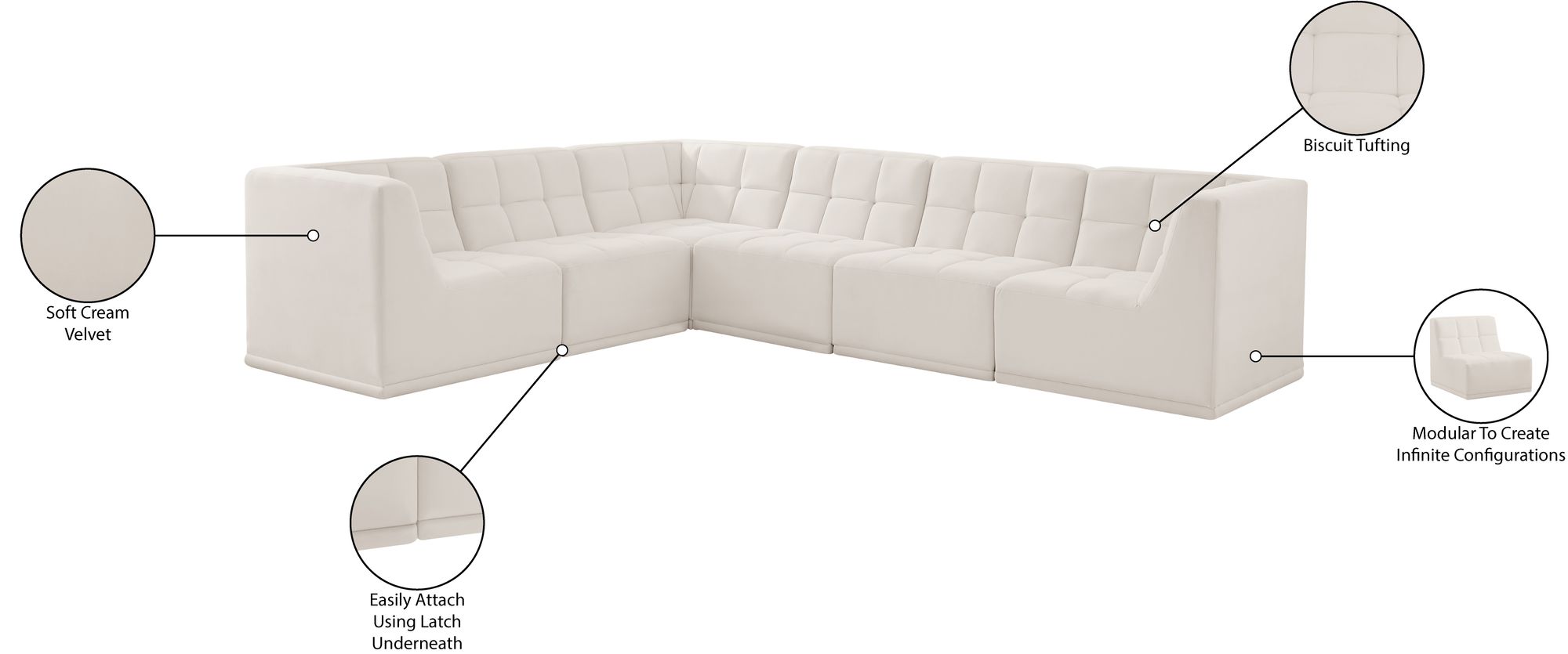 Relax 128" 6-Piece Velvet Modular Sectional