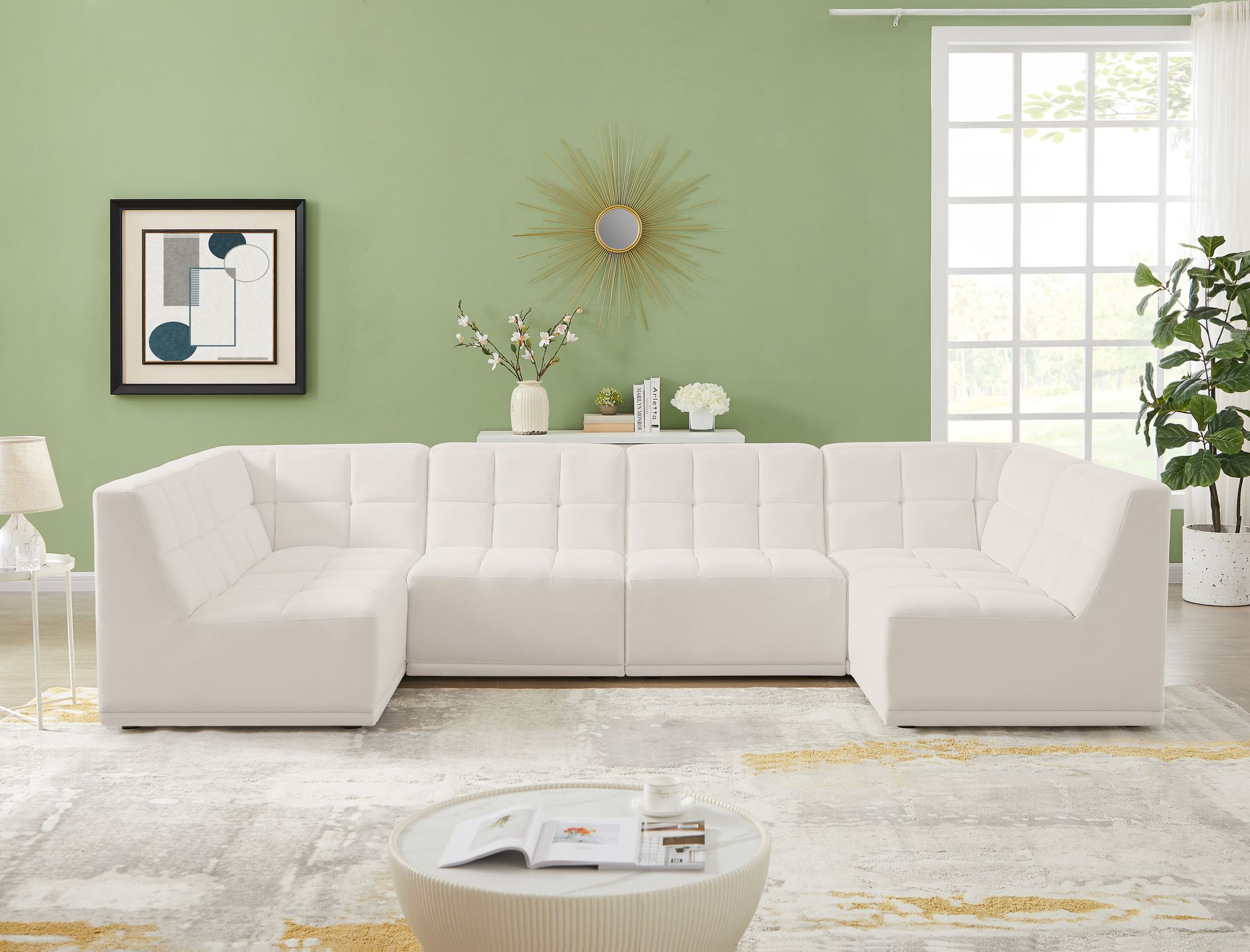 Relax 128" 6-Piece Velvet Modular U-Shape Sectional