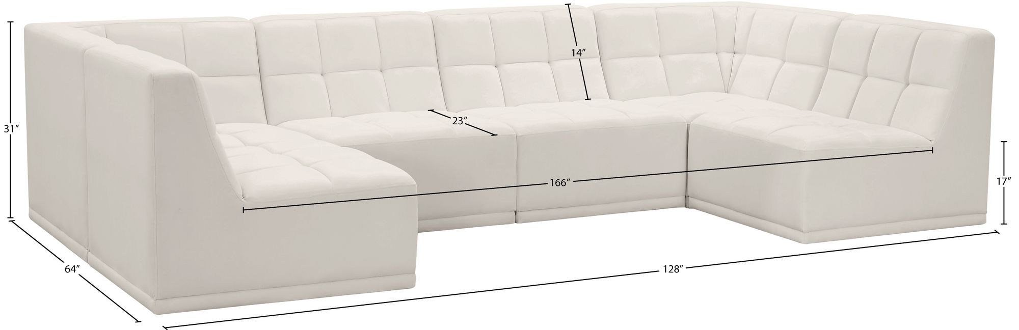 Relax 128" 6-Piece Velvet Modular U-Shape Sectional