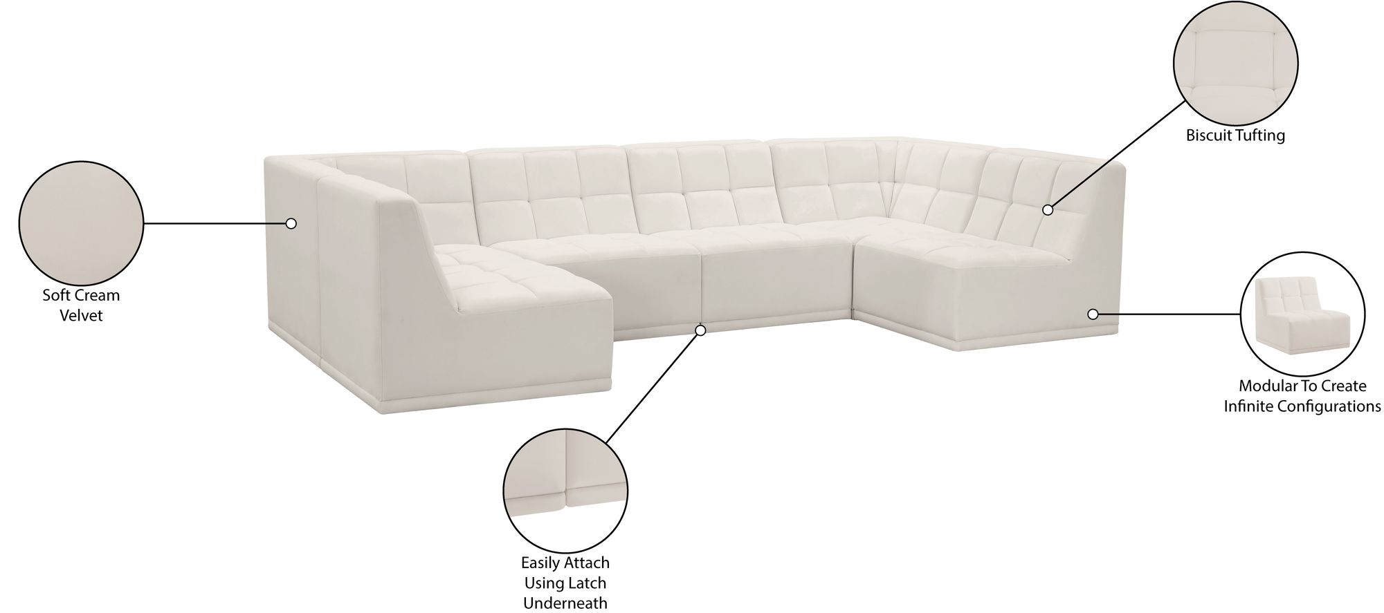 Relax 128" 6-Piece Velvet Modular U-Shape Sectional