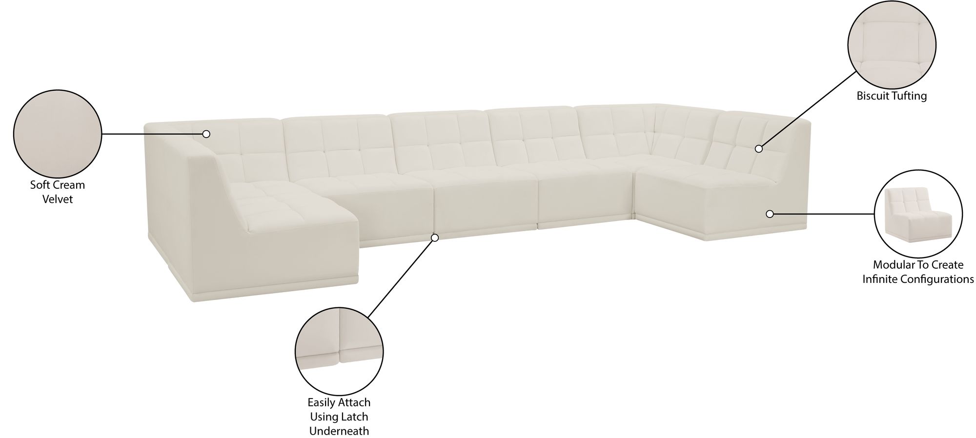 Relax 158" 7-Piece Velvet Modular U-Shape Sectional