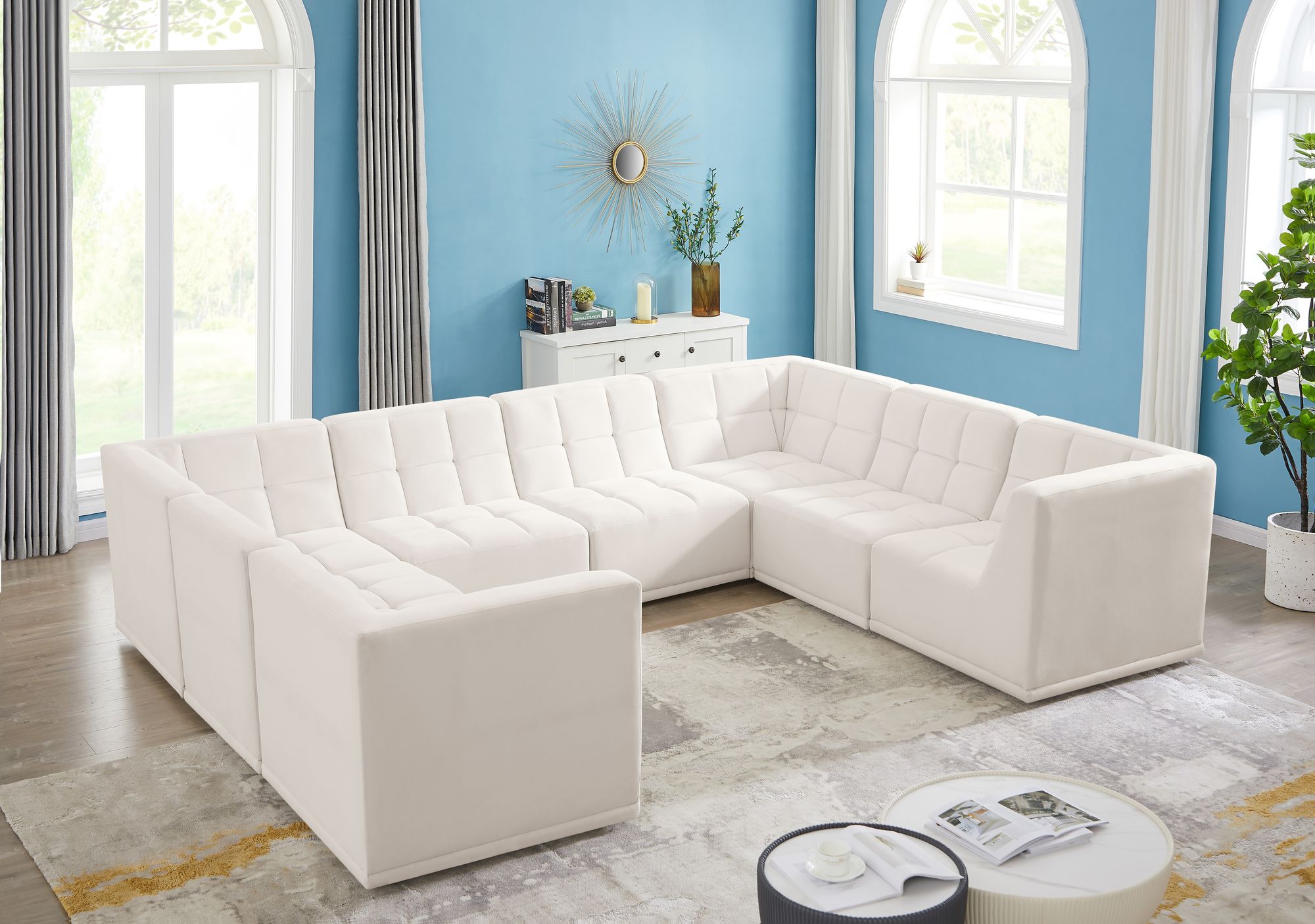 Relax 128" 8-Piece Velvet Modular U-Shape Sectional