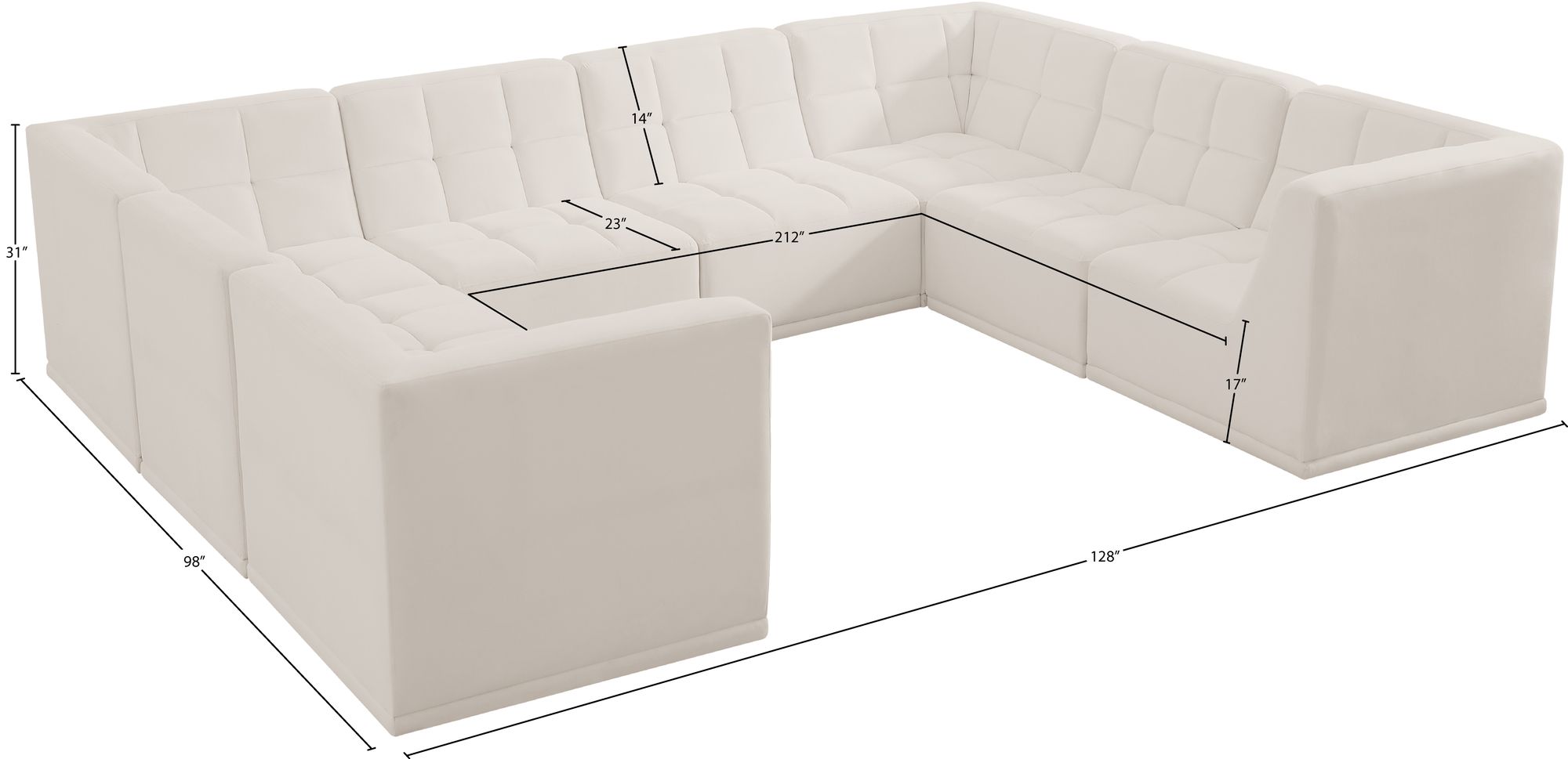 Relax 128" 8-Piece Velvet Modular U-Shape Sectional