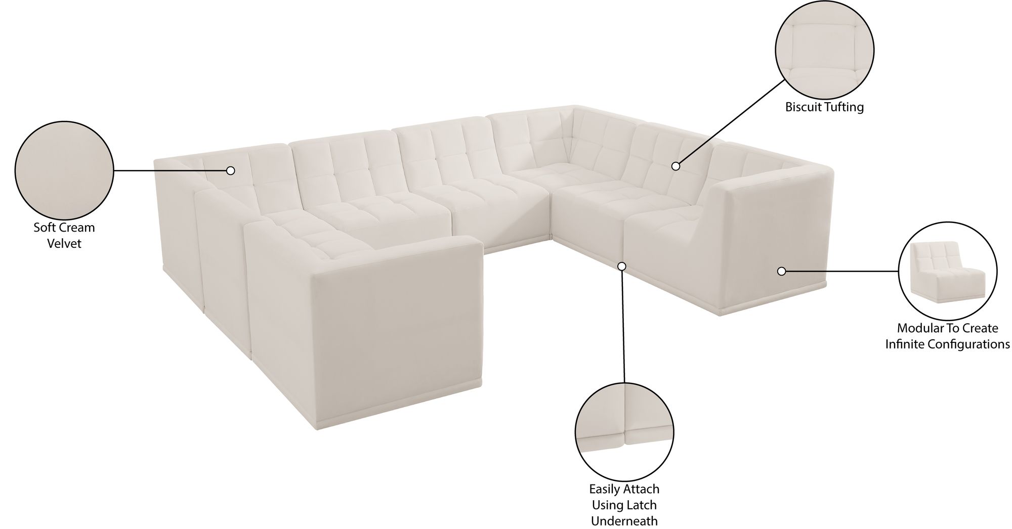 Relax 128" 8-Piece Velvet Modular U-Shape Sectional