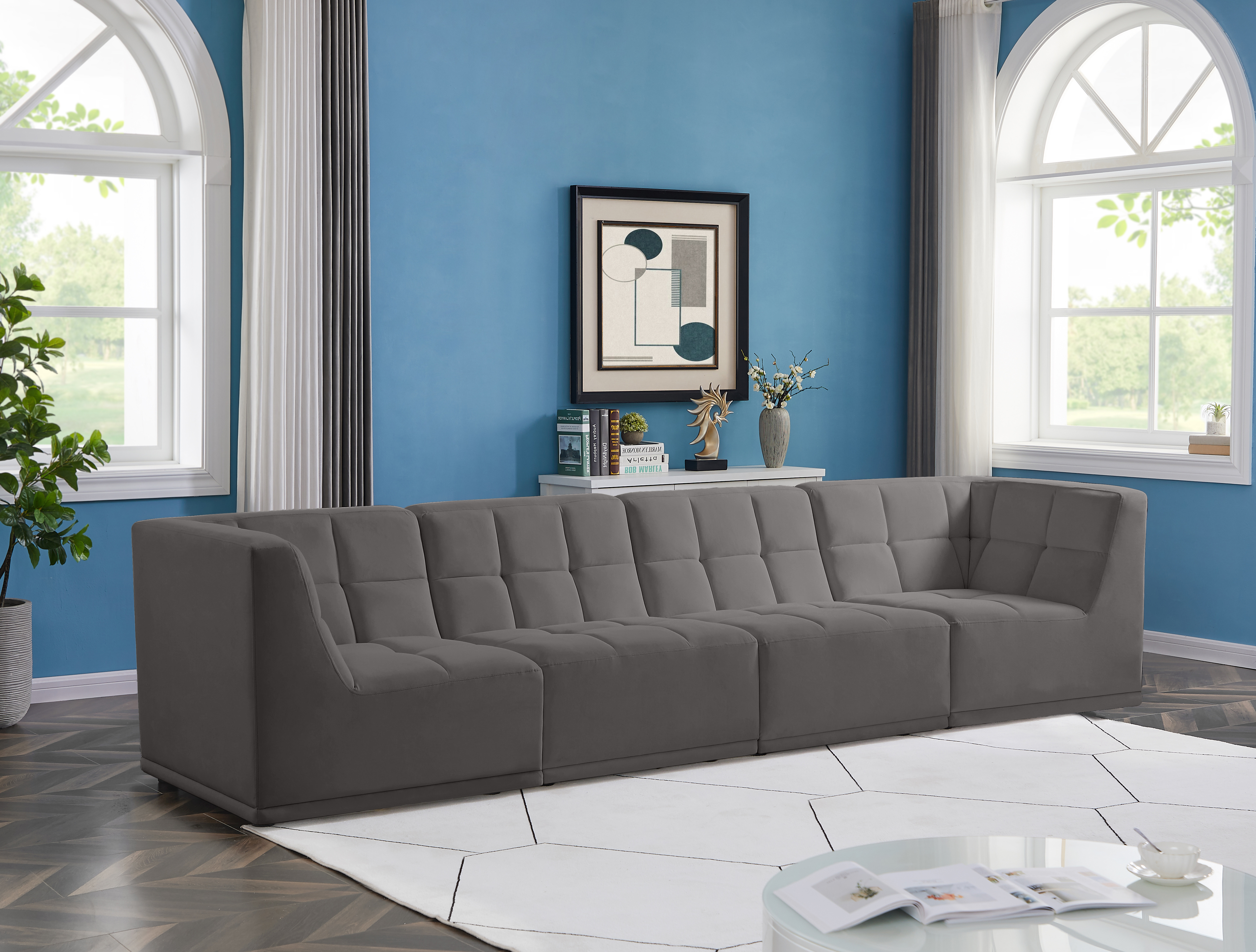 Relax 128" Velvet Modular Sofa