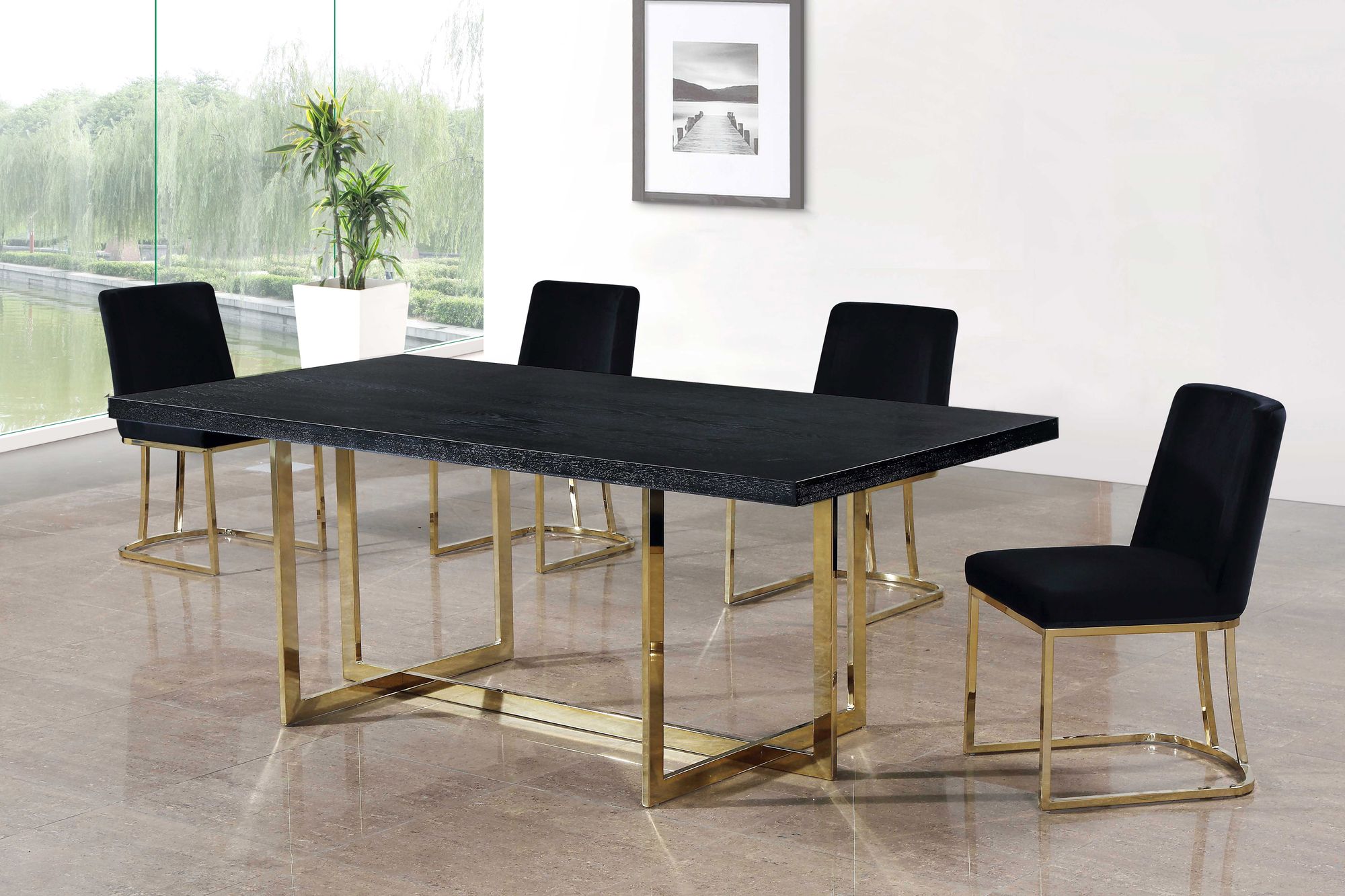 Heidi Velvet Dining Chair with Polished Gold Metal Frame