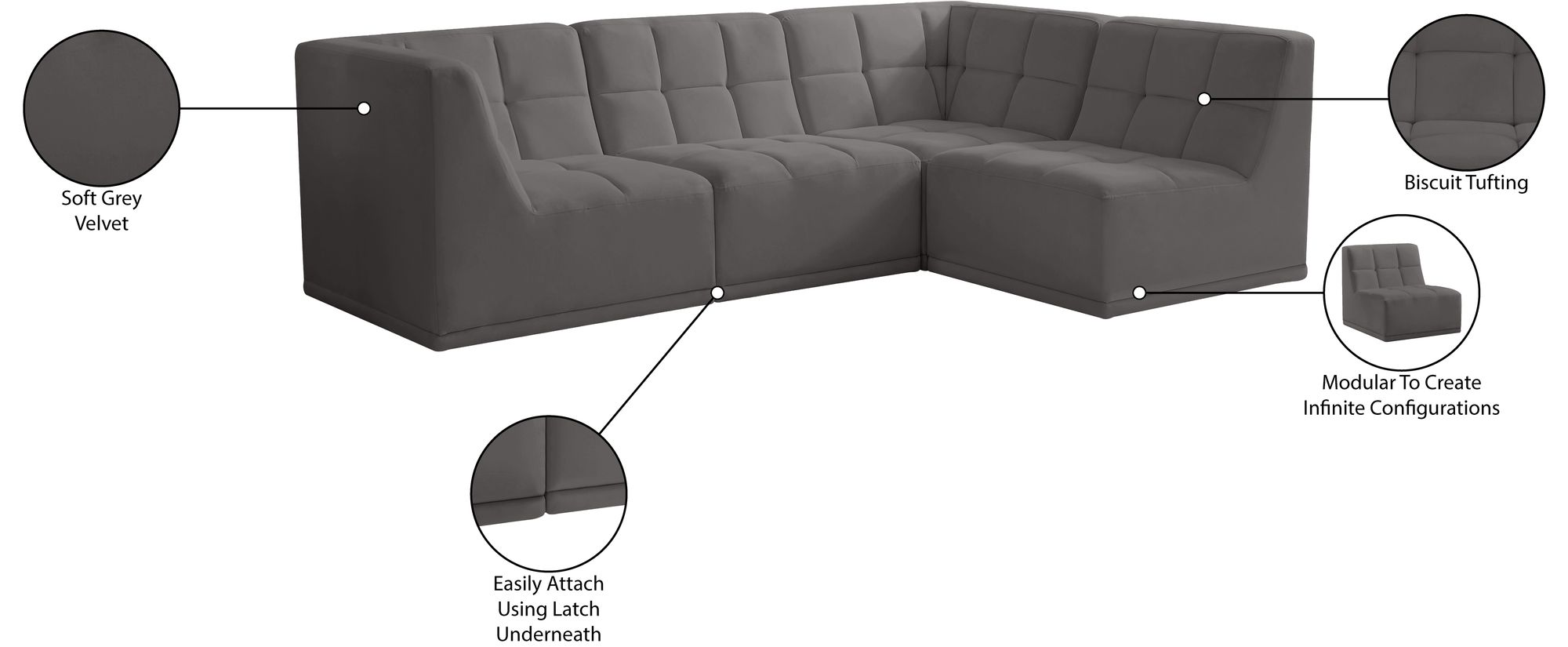Relax 98" 4-Piece Velvet Modular Sectional
