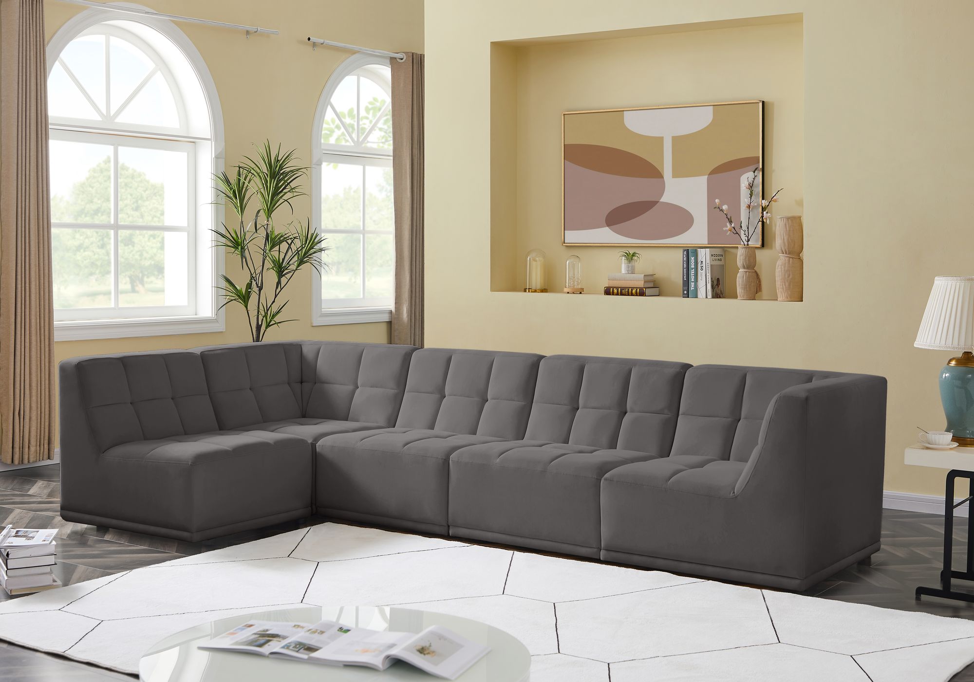 Relax 128" 5-Piece Velvet Modular Sectional