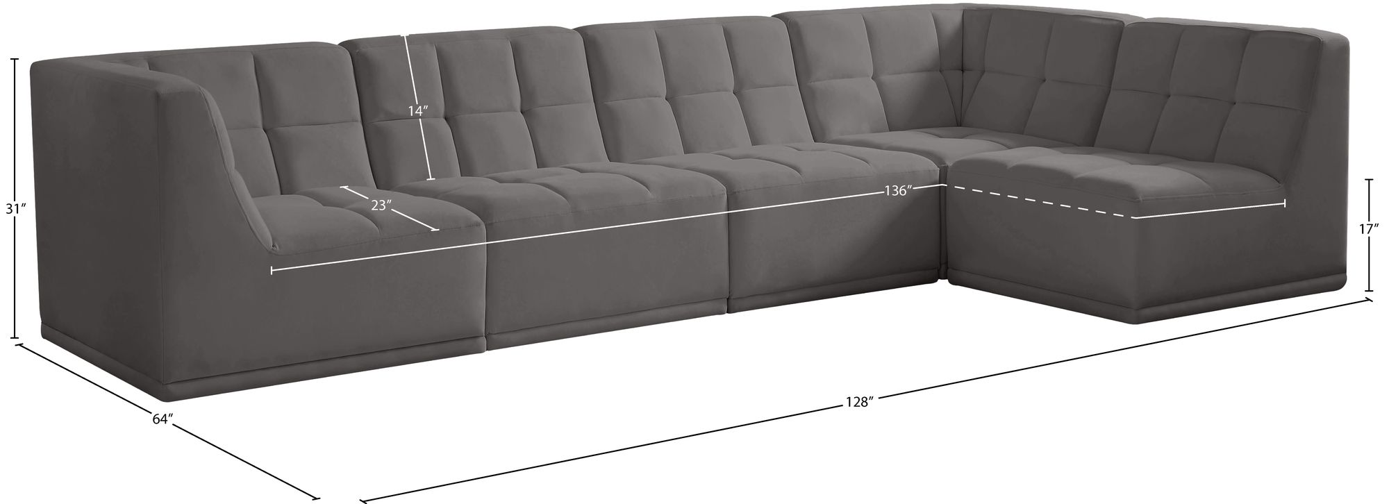 Relax 128" 5-Piece Velvet Modular Sectional