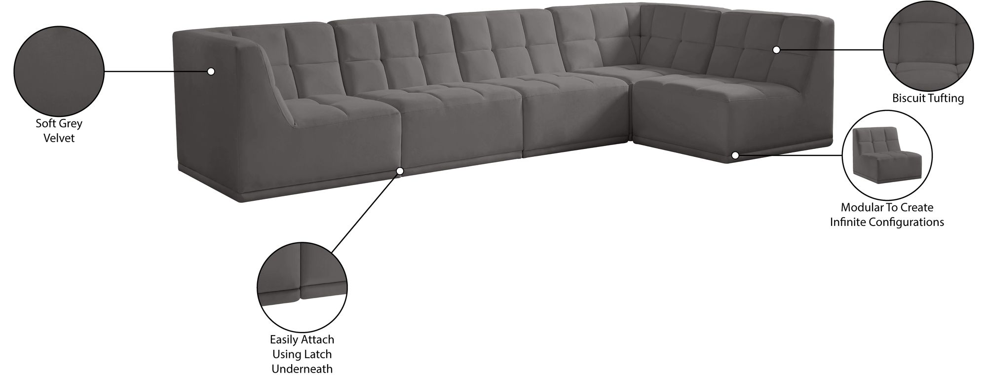 Relax 128" 5-Piece Velvet Modular Sectional