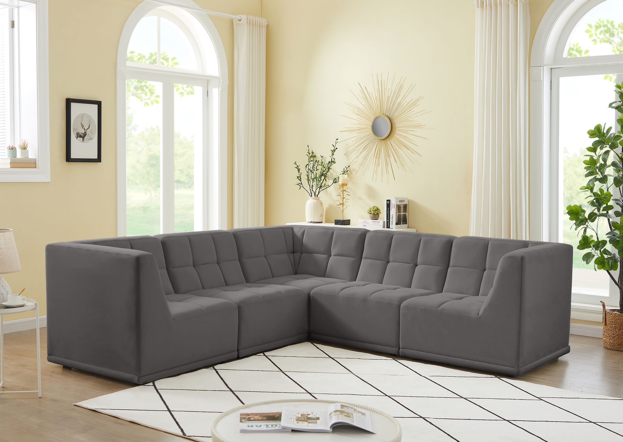 Relax 98" 5-Piece Velvet Modular Sectional