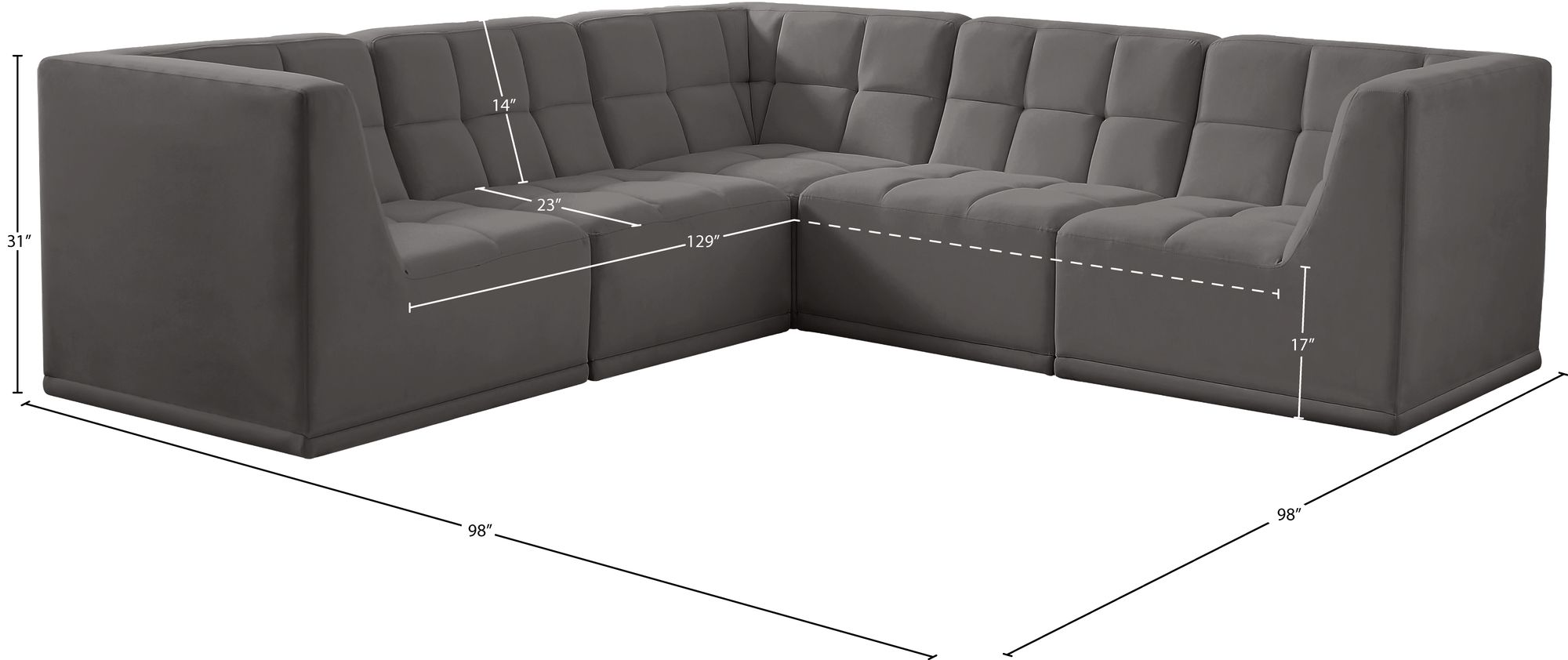 Relax 98" 5-Piece Velvet Modular Sectional