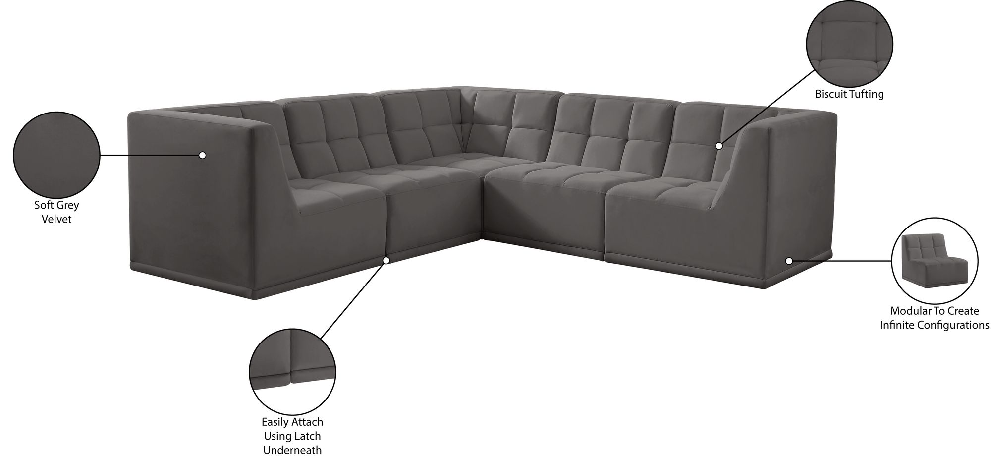 Relax 98" 5-Piece Velvet Modular Sectional