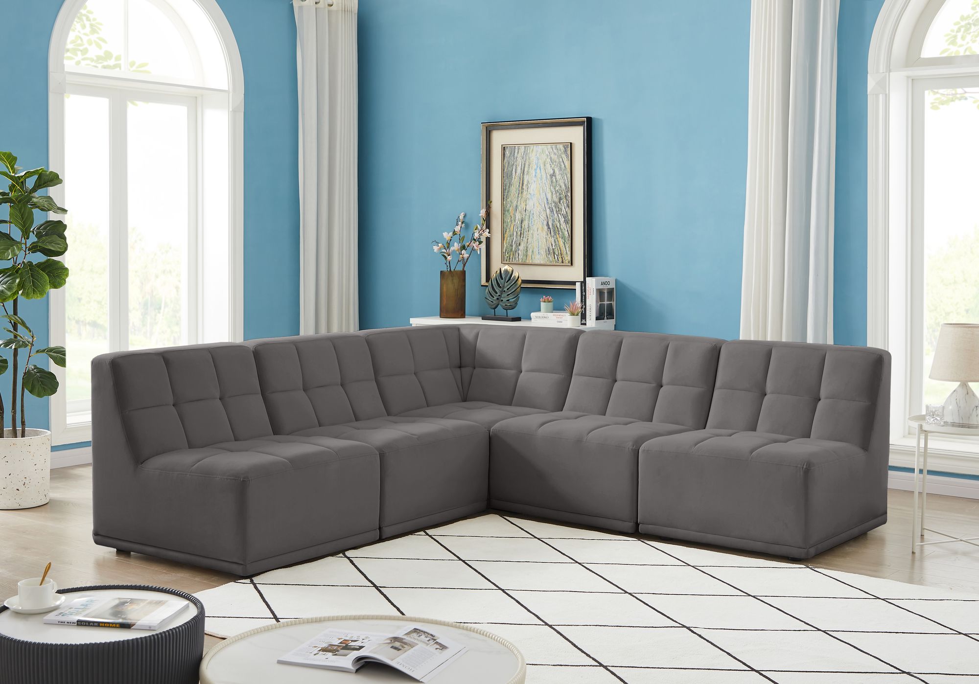 Relax 94" 5-Piece Velvet Modular Sectional
