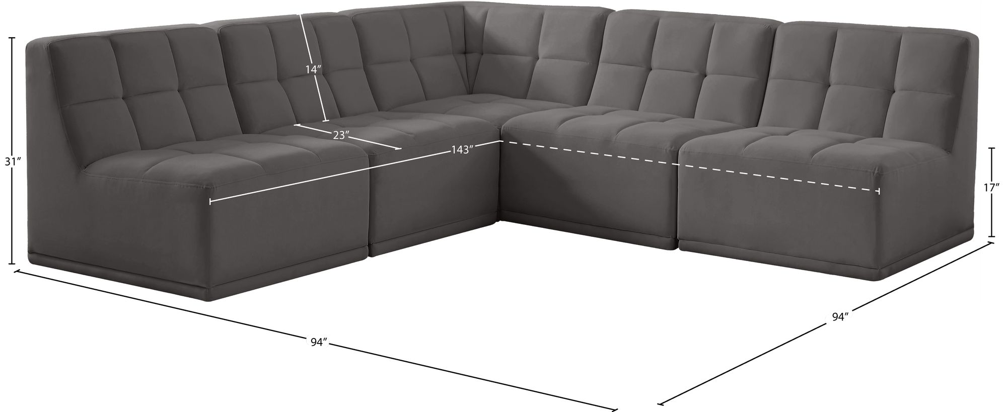 Relax 94" 5-Piece Velvet Modular Sectional