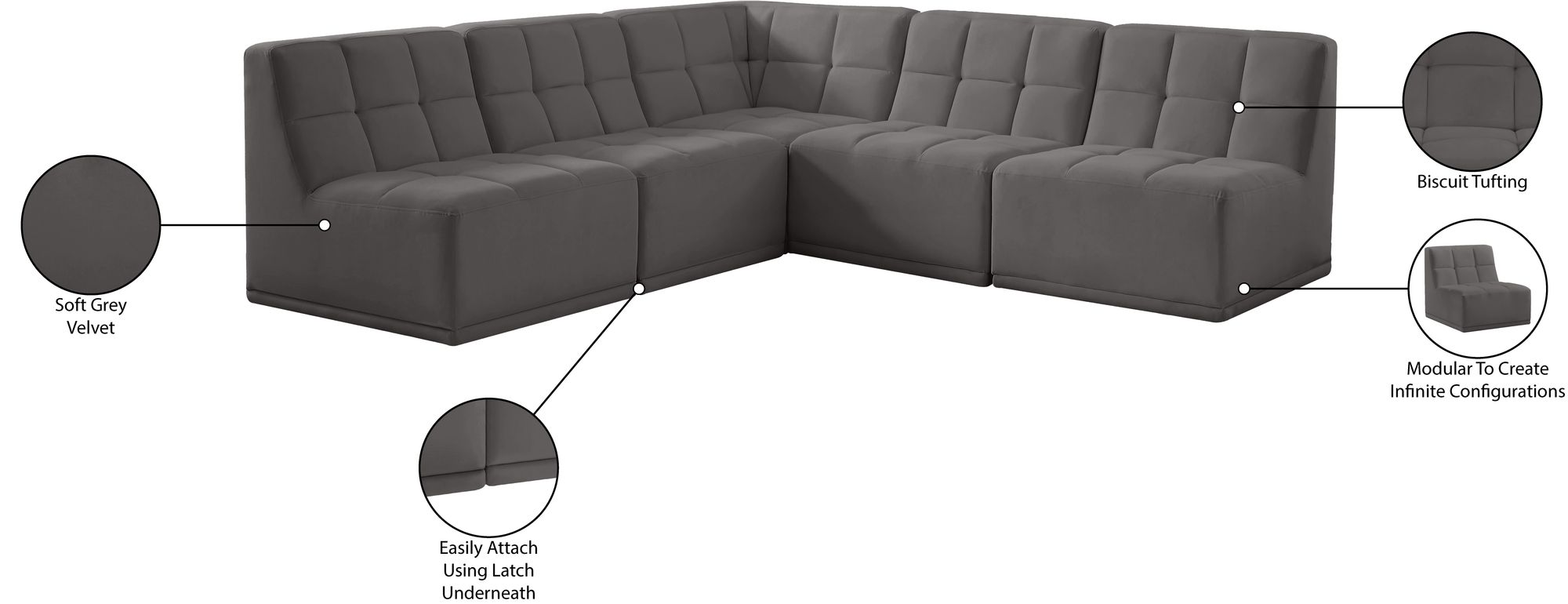 Relax 94" 5-Piece Velvet Modular Sectional