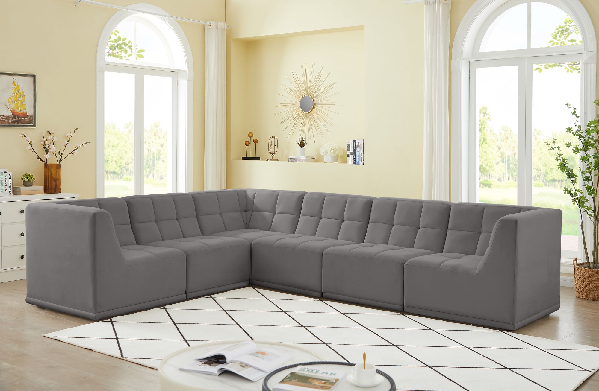 Relax 128" 6-Piece Velvet Modular Sectional