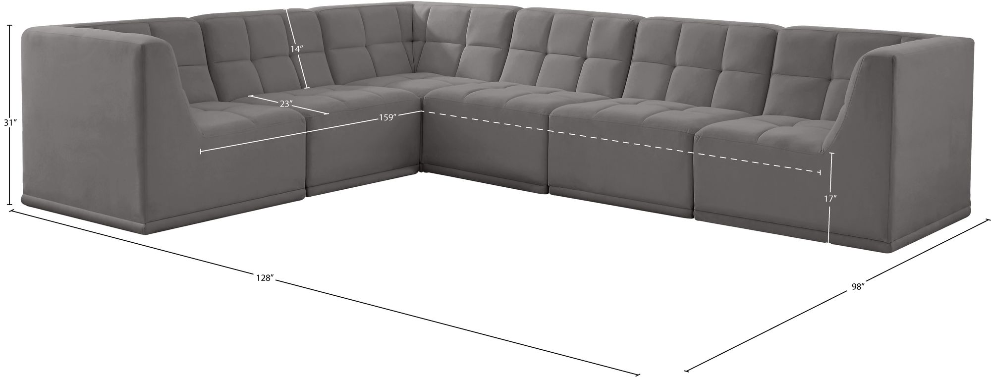 Relax 128" 6-Piece Velvet Modular Sectional