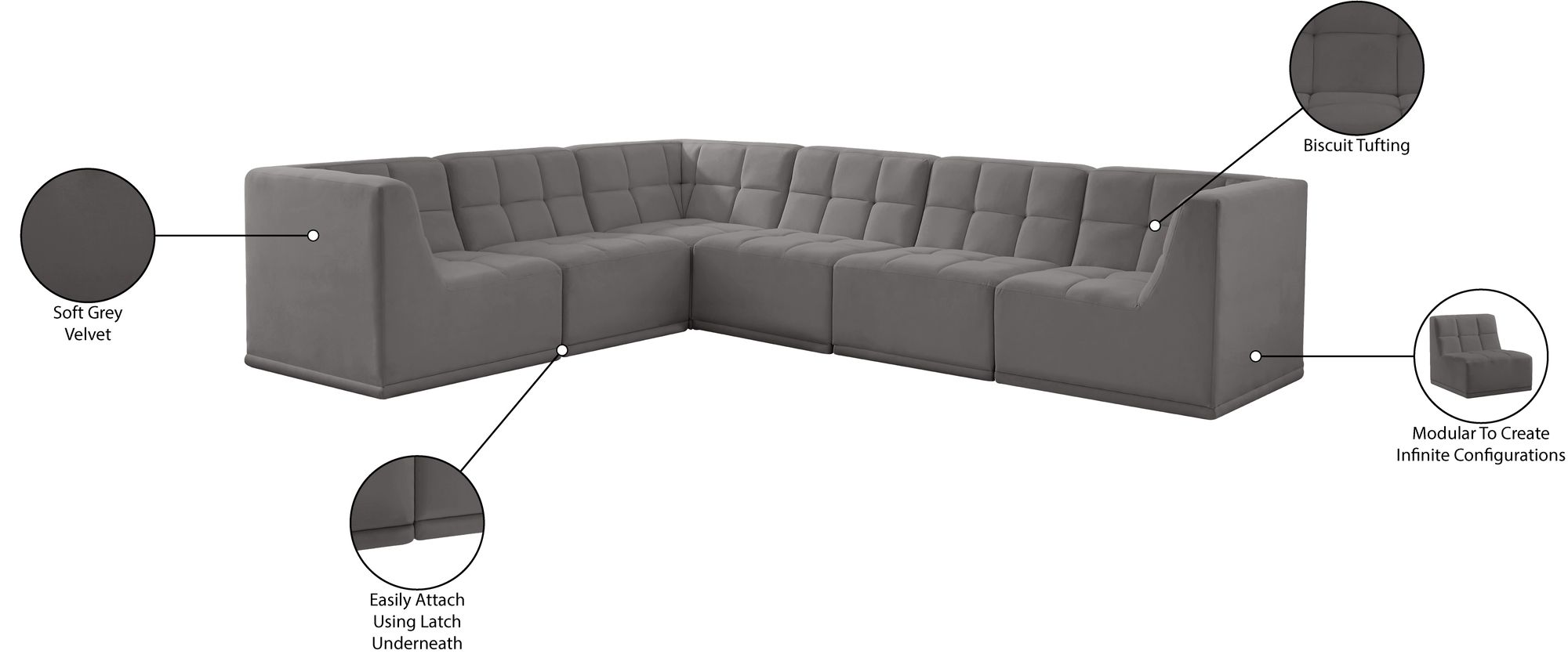 Relax 128" 6-Piece Velvet Modular Sectional