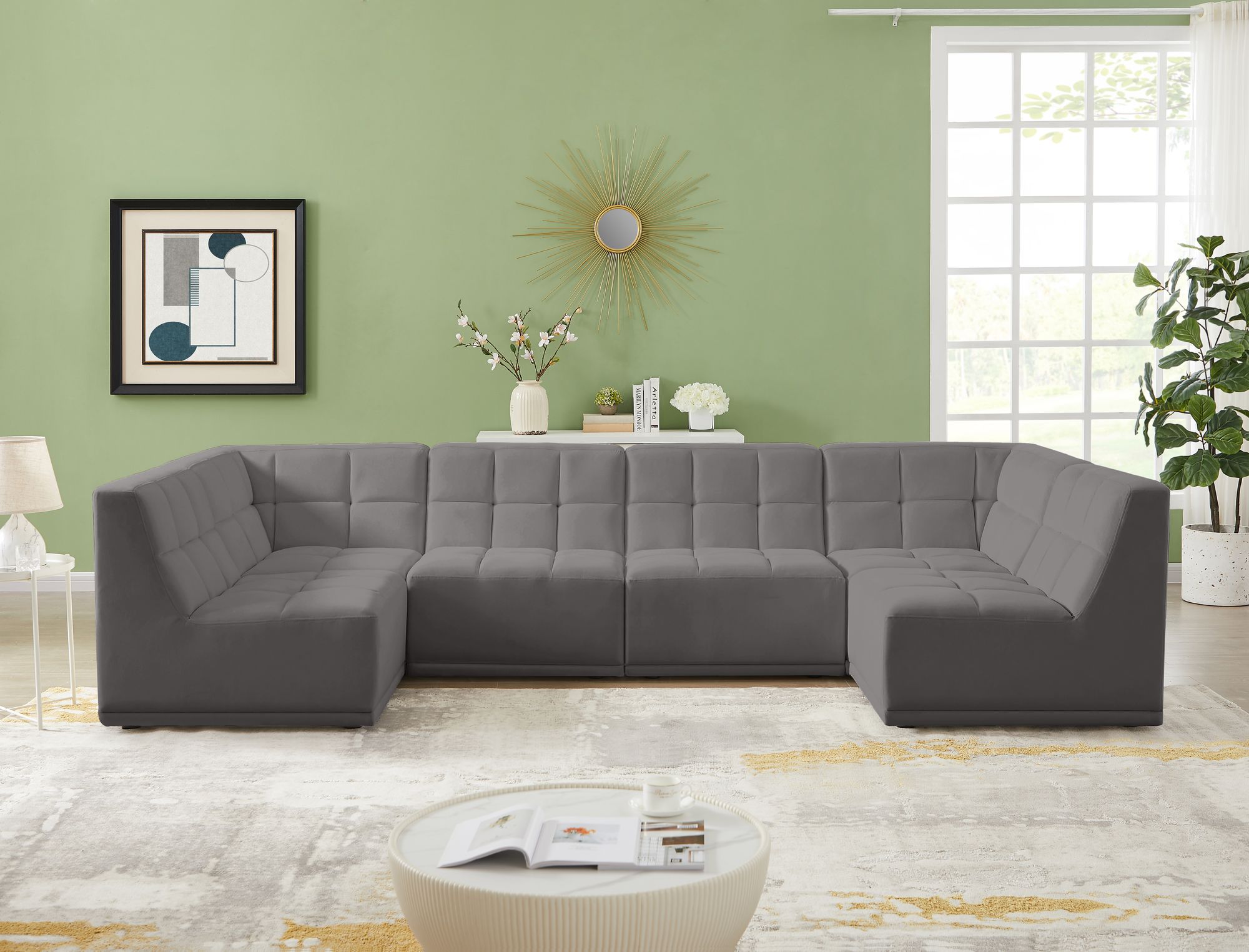 Relax 128" 6-Piece Velvet Modular U-Shape Sectional