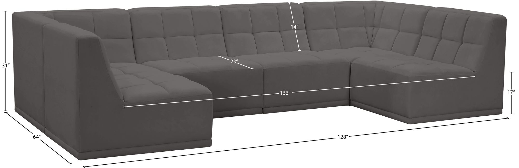 Relax 128" 6-Piece Velvet Modular U-Shape Sectional