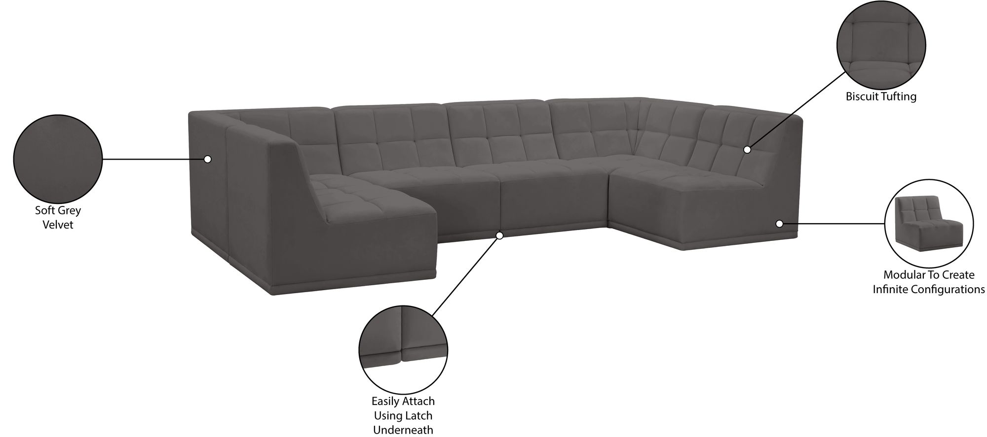 Relax 128" 6-Piece Velvet Modular U-Shape Sectional