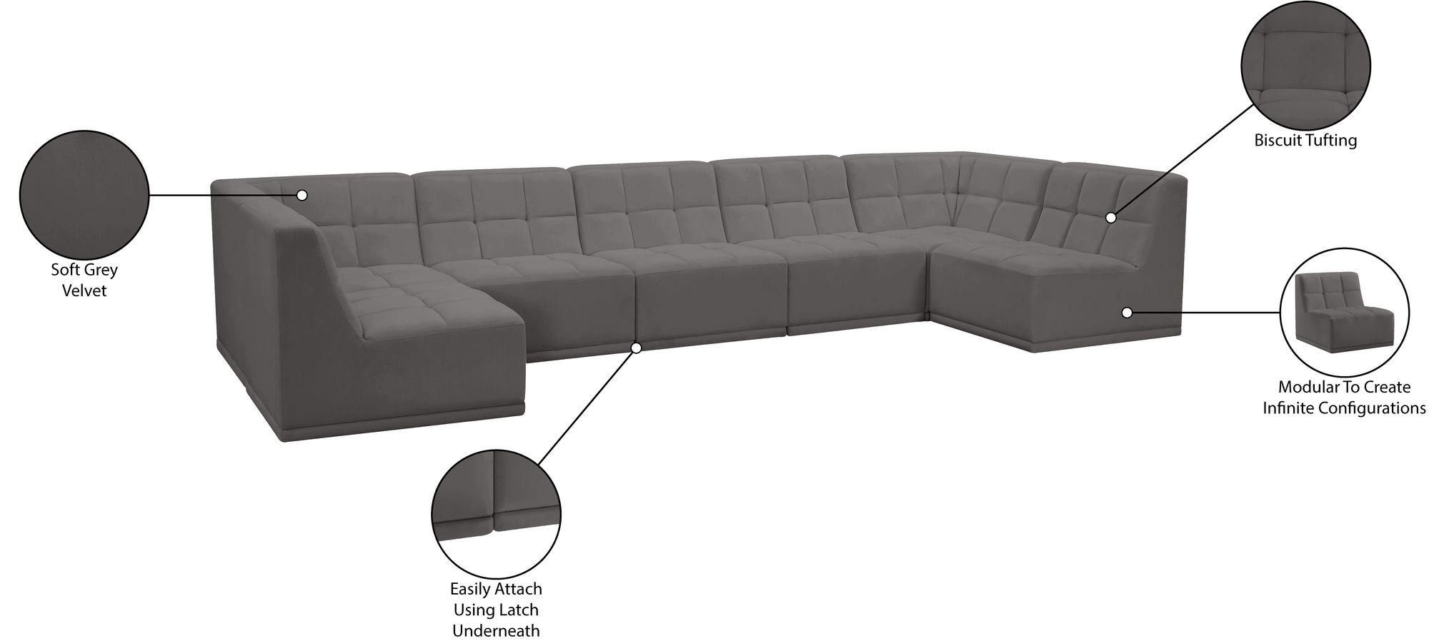 Relax 158" 7-Piece Velvet Modular U-Shape Sectional
