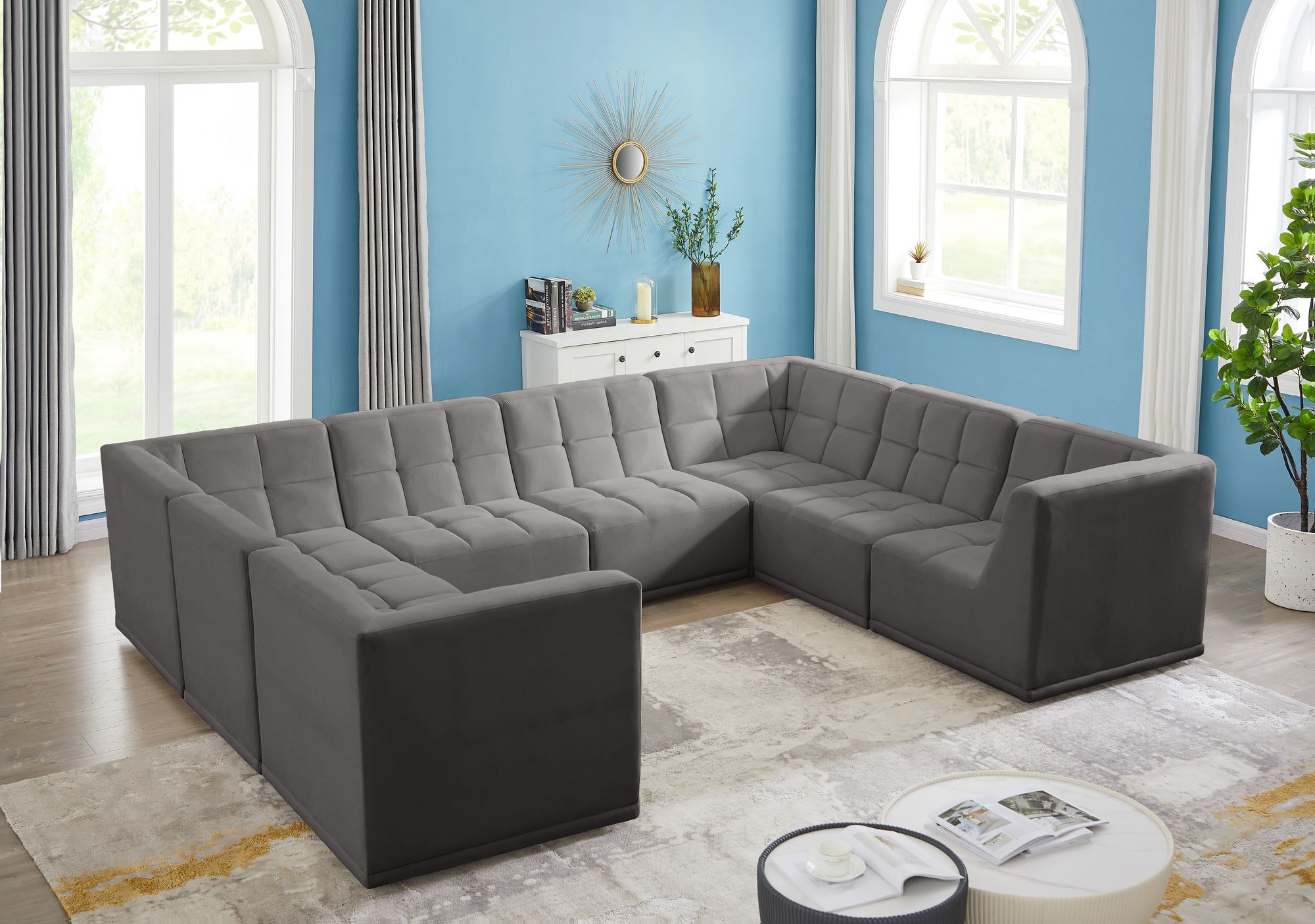 Relax 128" 8-Piece Velvet Modular U-Shape Sectional