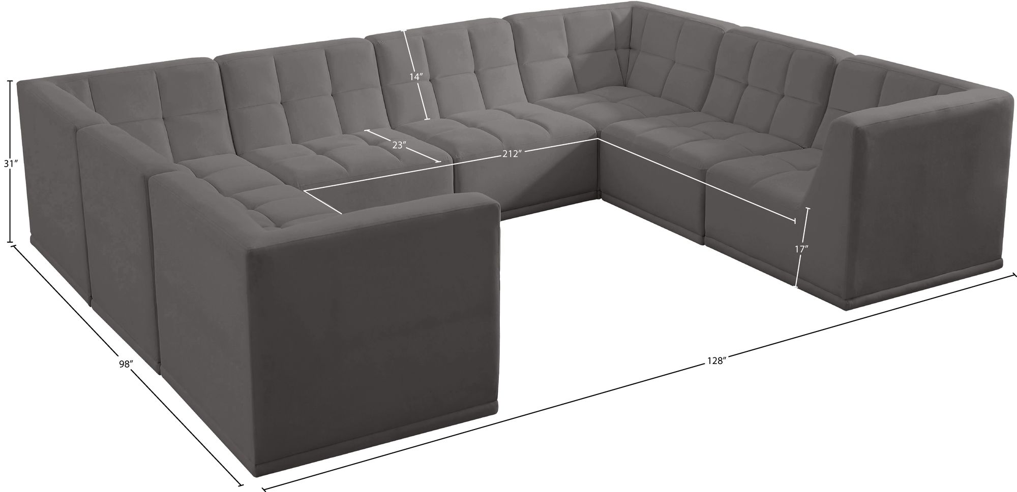 Relax 128" 8-Piece Velvet Modular U-Shape Sectional