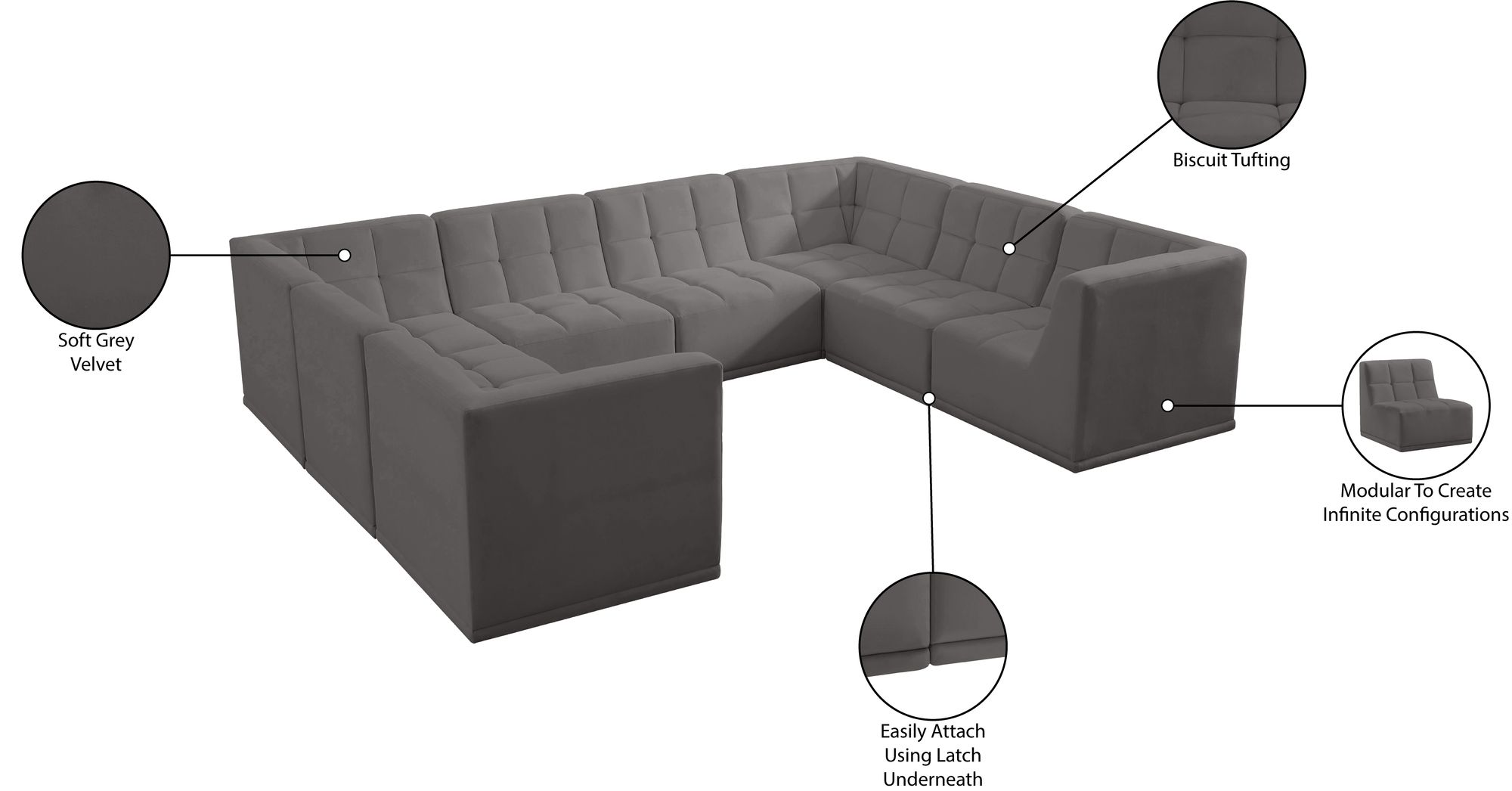 Relax 128" 8-Piece Velvet Modular U-Shape Sectional