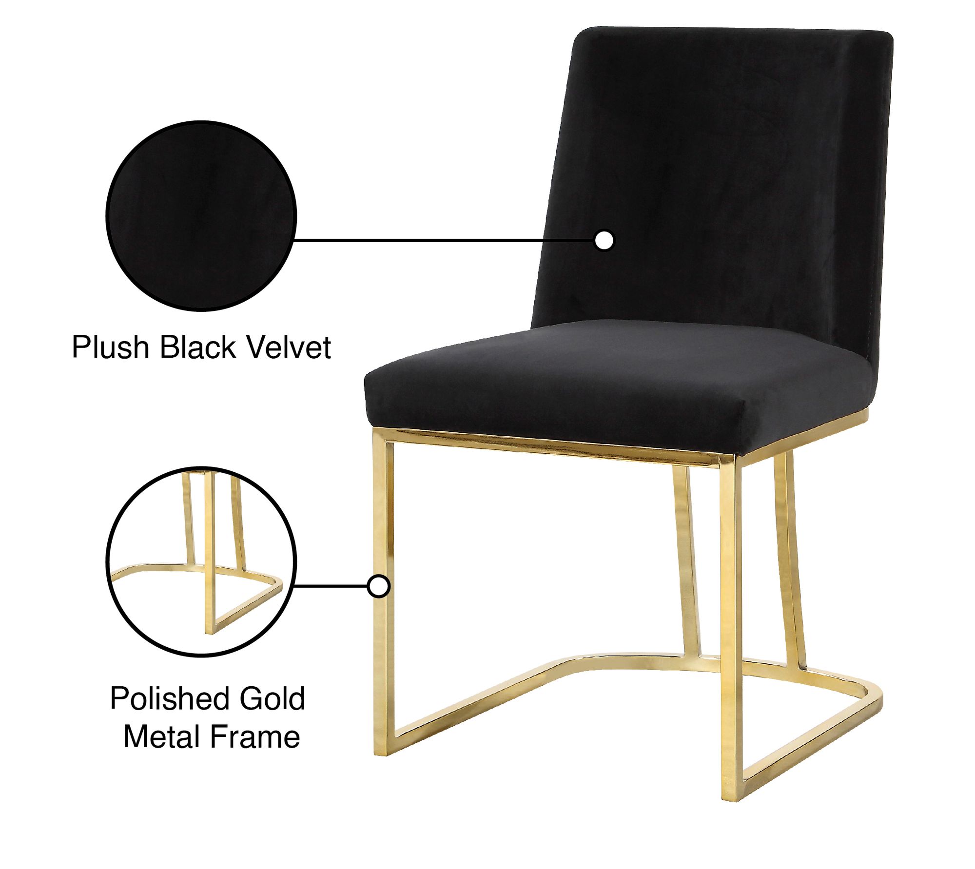Heidi Velvet Dining Chair with Polished Gold Metal Frame
