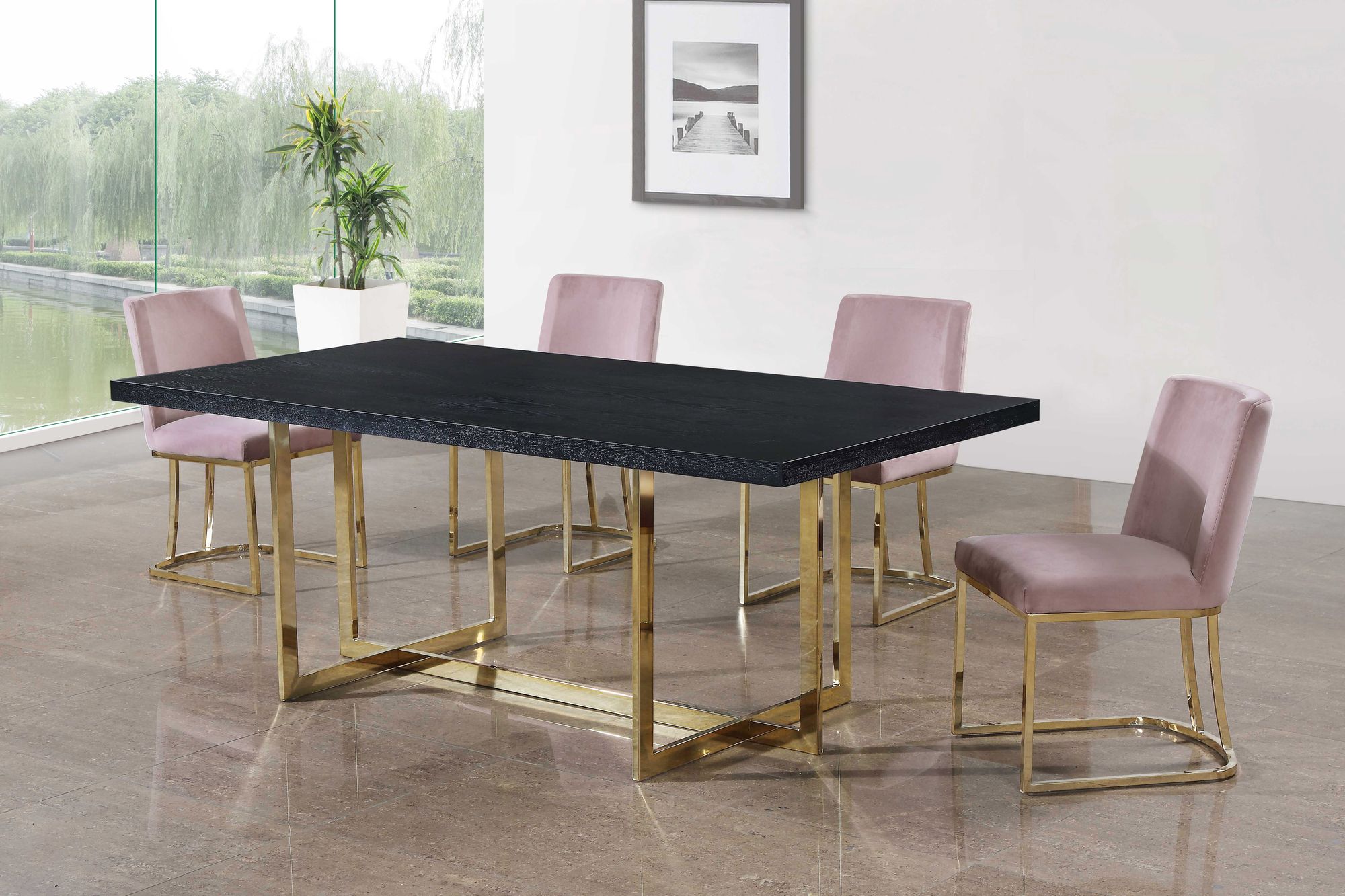 Heidi Velvet Dining Chair with Polished Gold Metal Frame