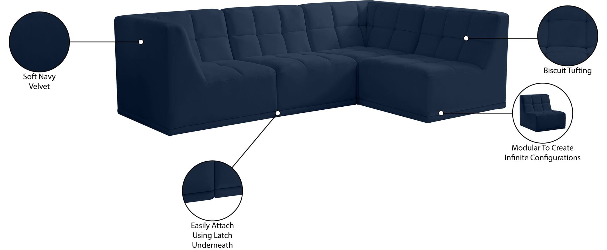 Relax 98" 4-Piece Velvet Modular Sectional