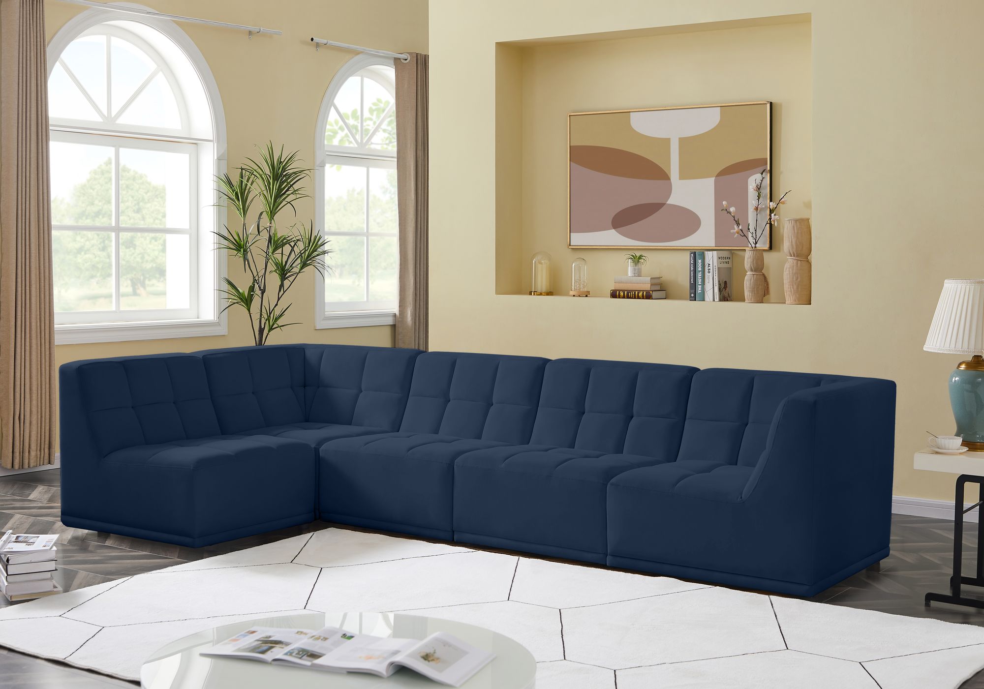Relax 128" 5-Piece Velvet Modular Sectional